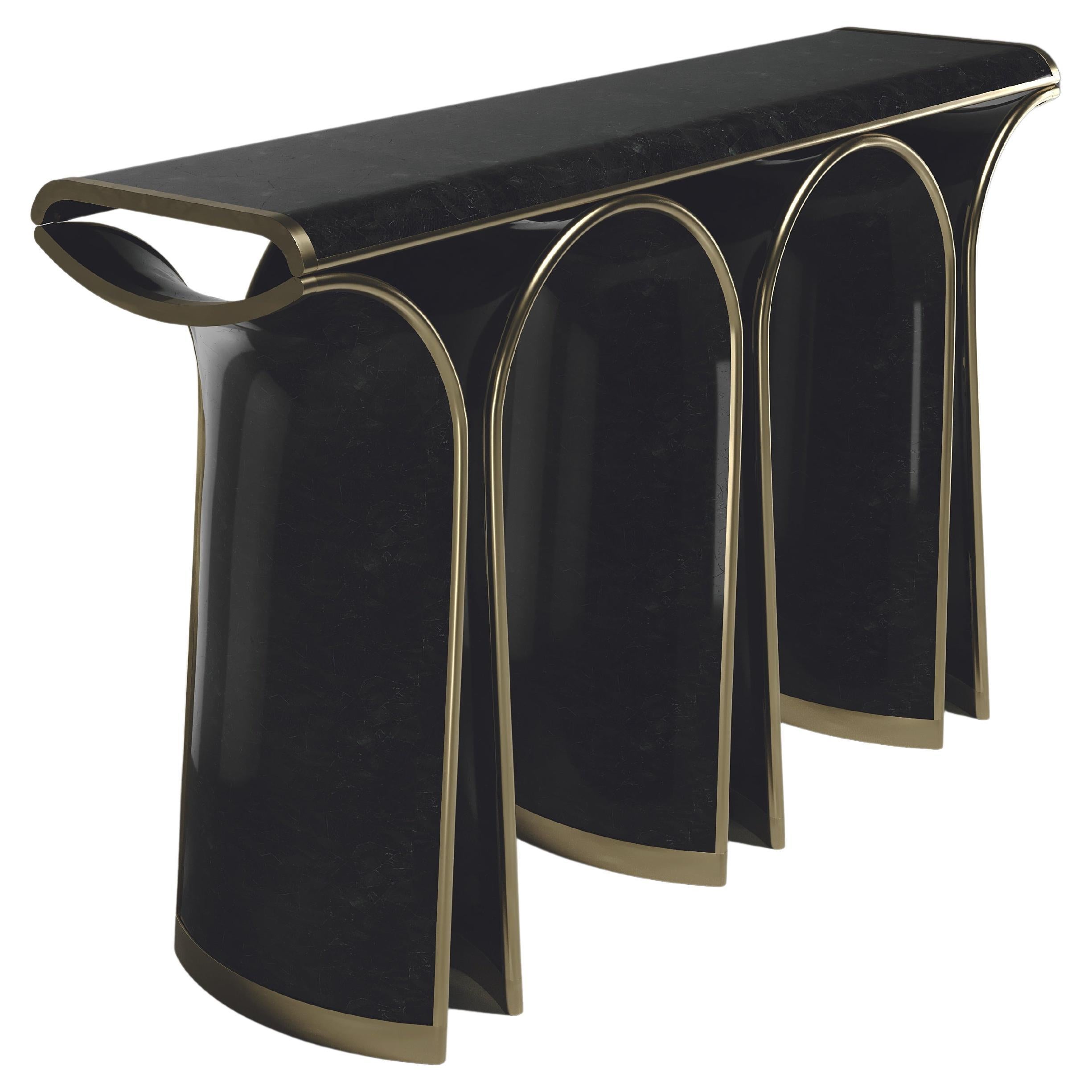 Shell Inlaid Console with Bronze-Patina Brass Details by R&Y Augousti en vente