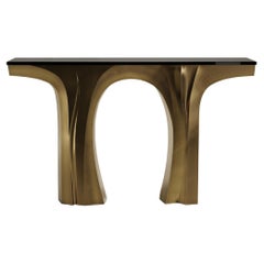 Shell Inlaid Console with Bronze Patina Brass Details by R&Y Augousti