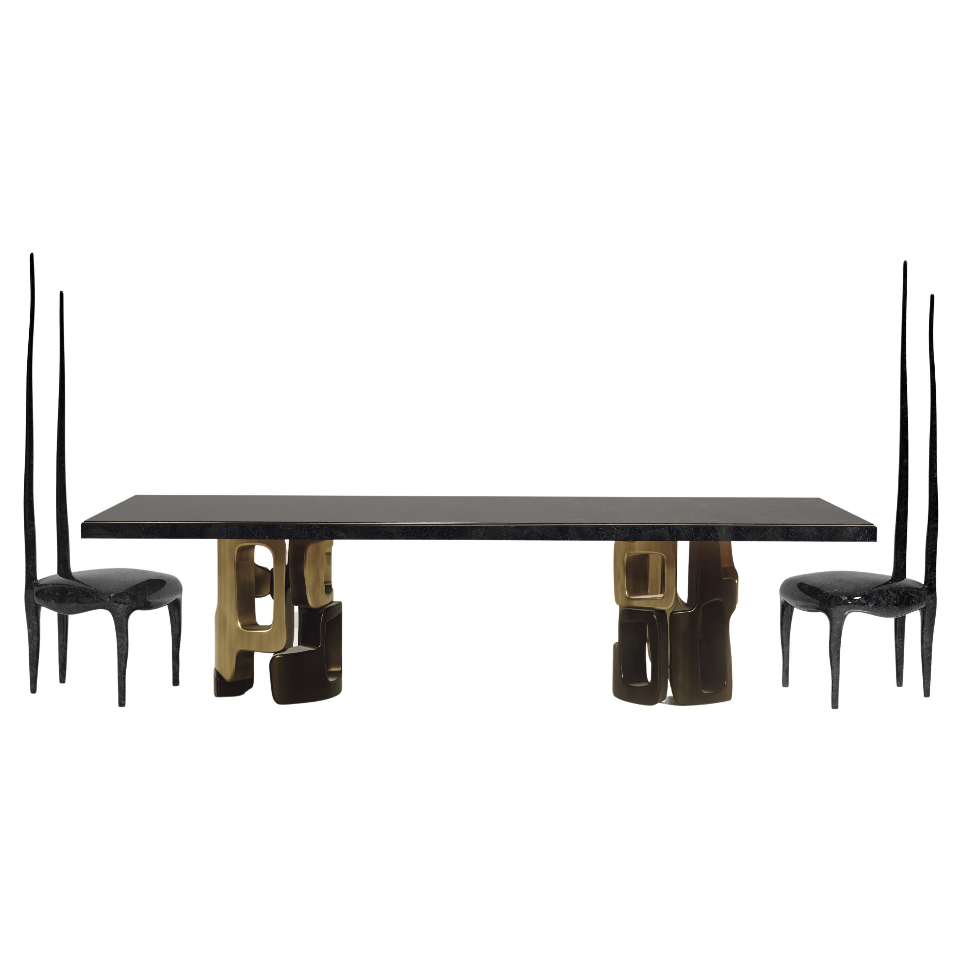 Shell Inlaid Dining Table by Kifu Paris with a Pair of R&Y Augousti Chairs For Sale
