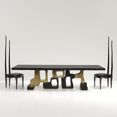 Shell Inlaid Dining Table with Bronze Patina Brass Details by Kifu Paris