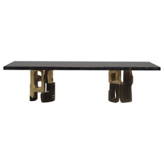 Shell Inlaid Dining Table with Bronze Patina Brass Details by Kifu Paris