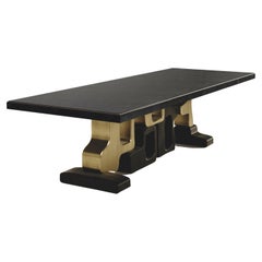 Shell Inlaid Dining Table with Bronze Patina Brass Details by Kifu Paris