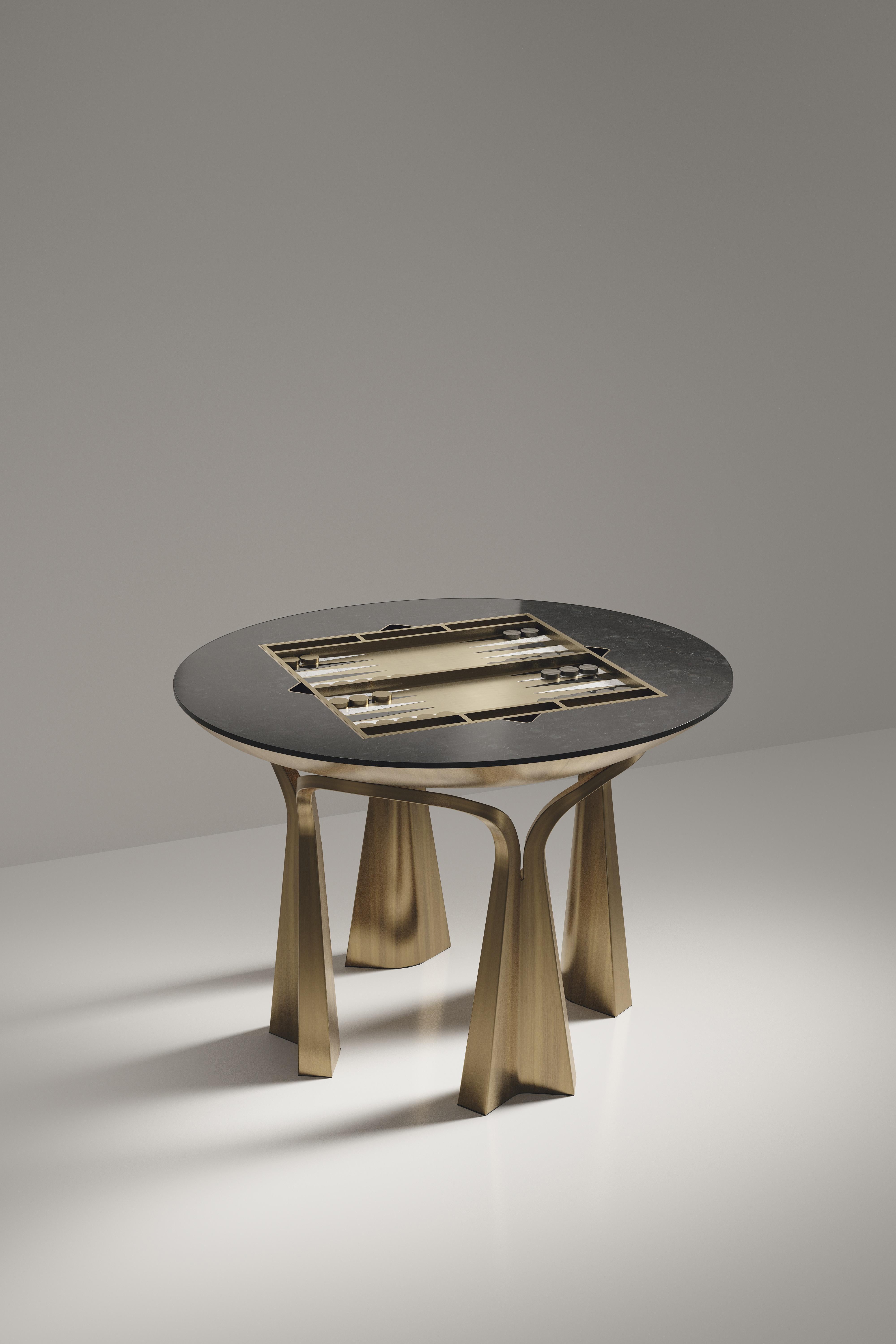 Art Deco Shell Inlaid Game Table with Bronze-Patina Brass Accents R&Y Augousti For Sale