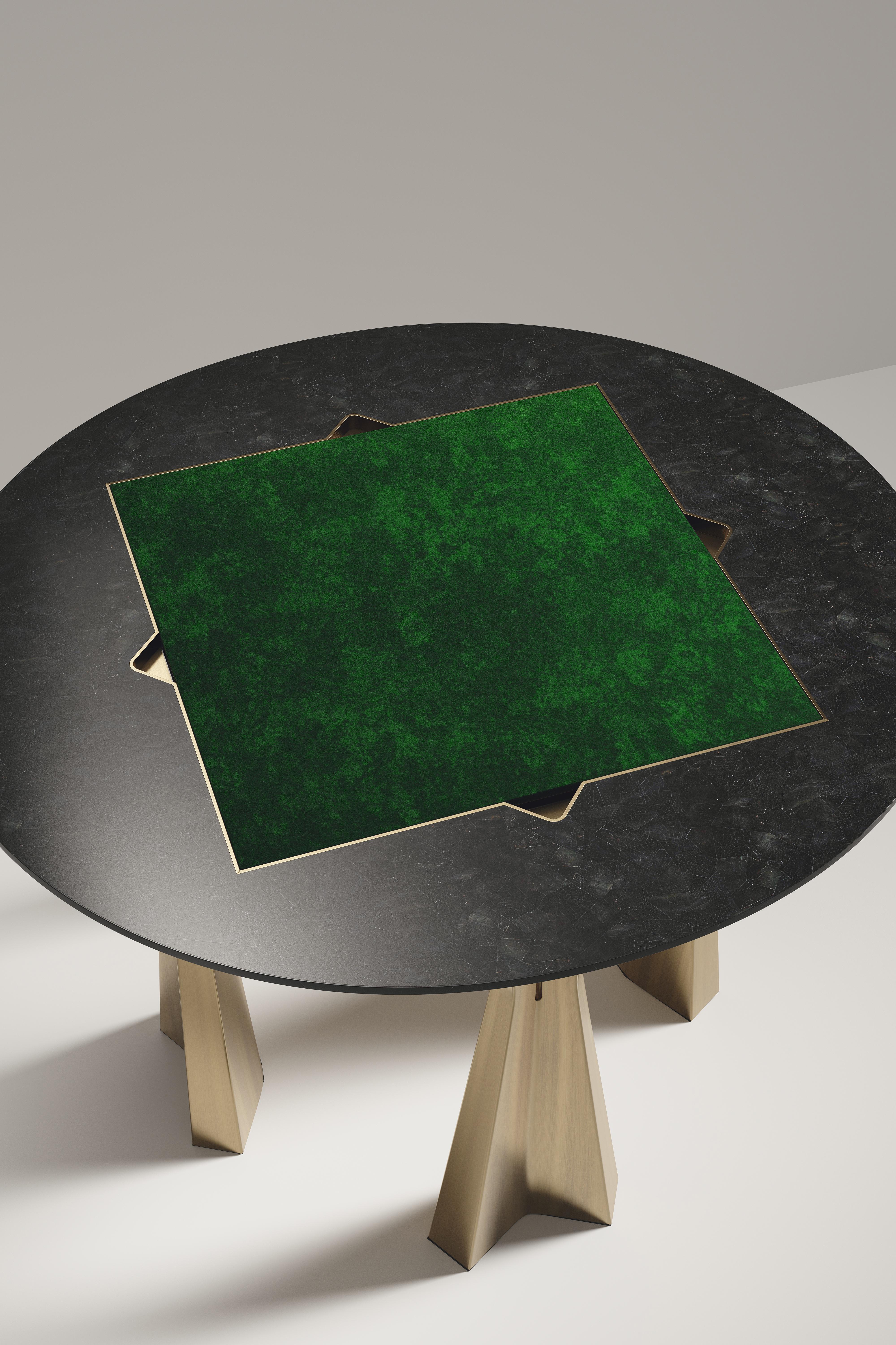 Philippine Shell Inlaid Game Table with Bronze-Patina Brass Accents R&Y Augousti For Sale