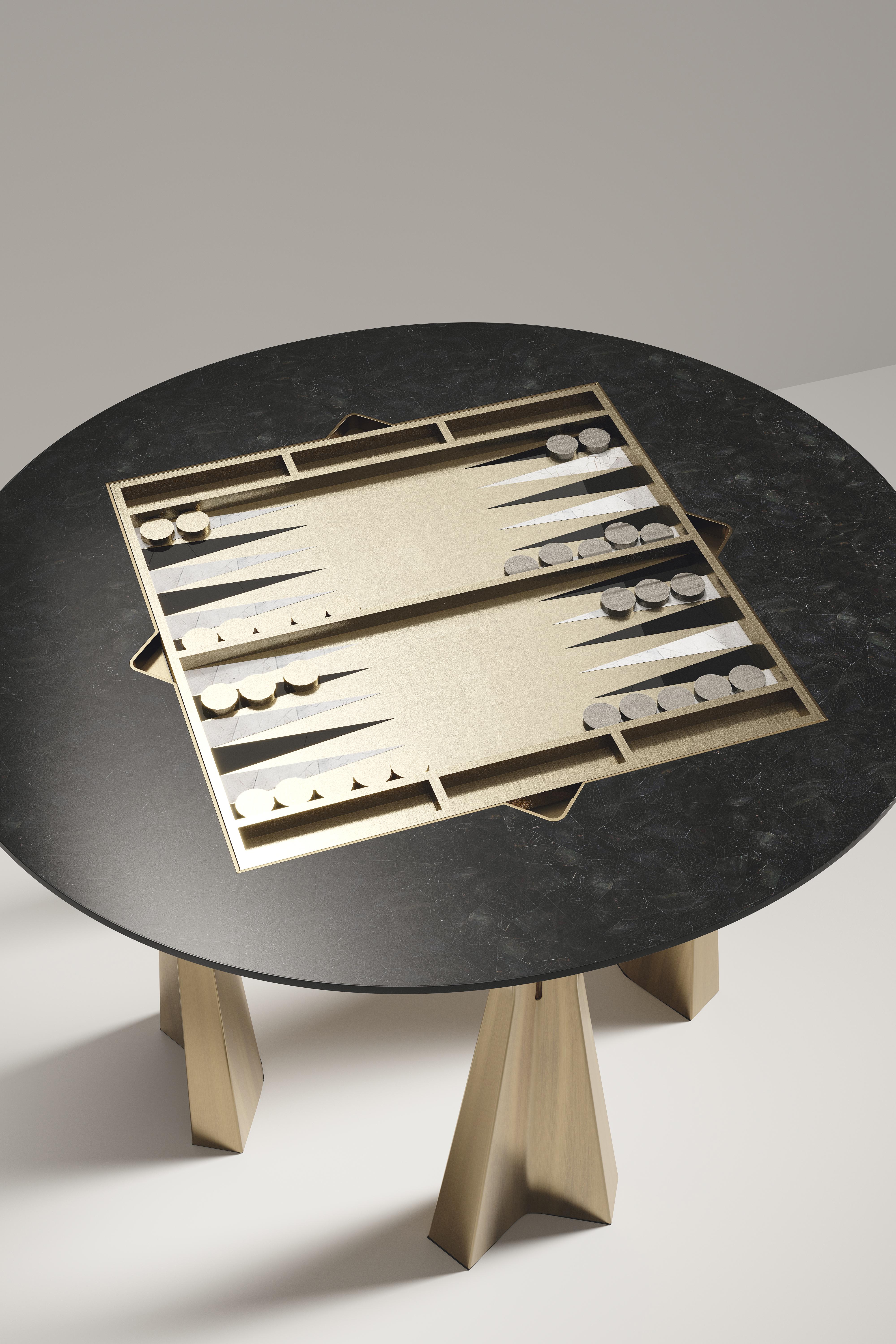 Hand-Crafted Shell Inlaid Game Table with Bronze-Patina Brass Accents R&Y Augousti For Sale