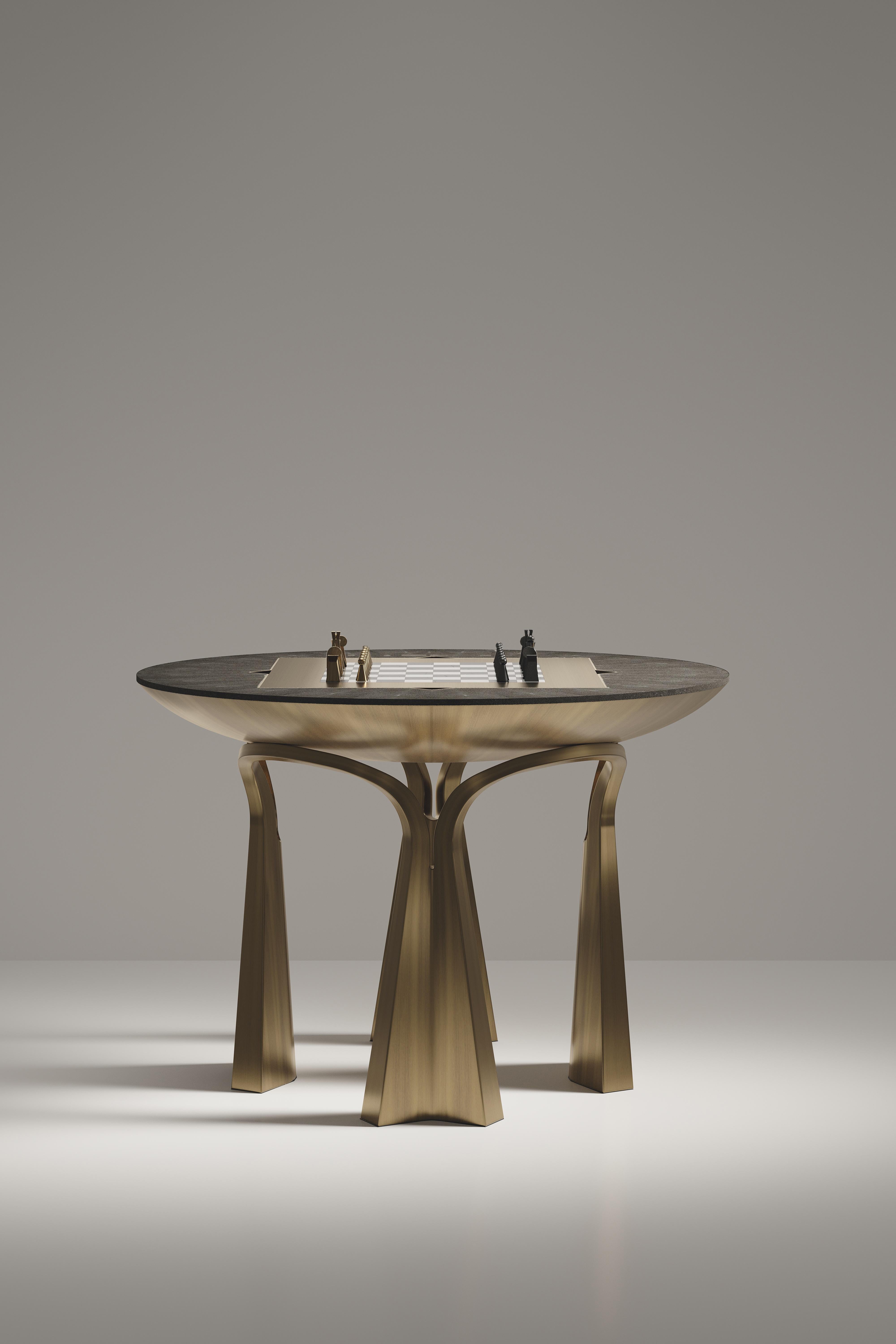 Shell Inlaid Game Table with Bronze-Patina Brass Accents R&Y Augousti In New Condition For Sale In New York, NY