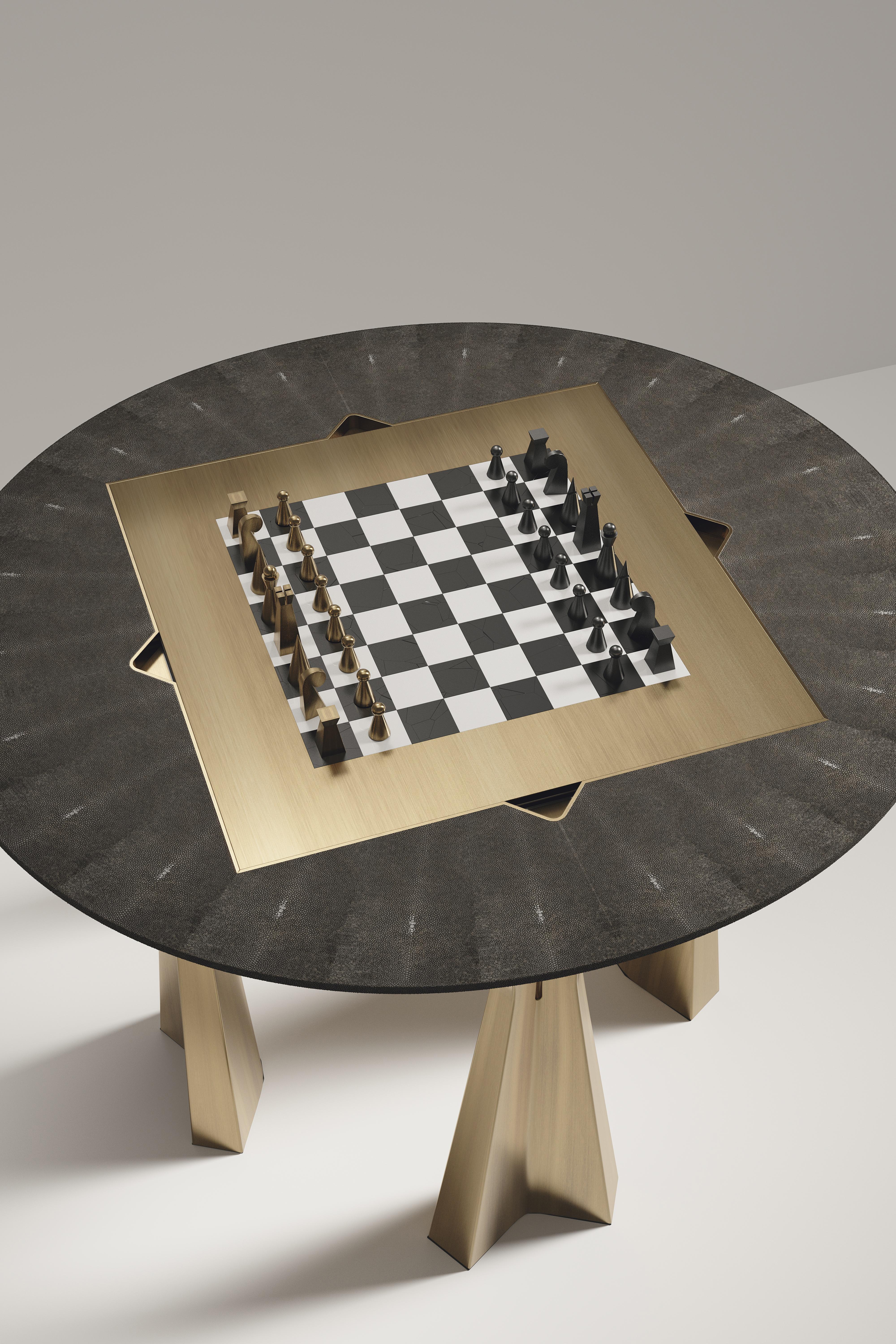 Contemporary Shell Inlaid Game Table with Bronze-Patina Brass Accents R&Y Augousti For Sale