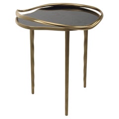 Shell Inlaid Side Table with Sculptural Bronze Patina Brass Frame by KIFU PARIS