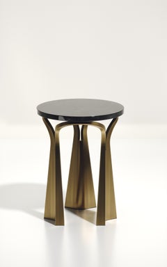 Shell Inlaid Side Table with Sculptural Bronze Patina Brass Legs by R&Y Augousti