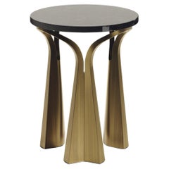 Shell Inlaid Side Table with Sculptural Bronze Patina Brass Legs by R&Y Augousti