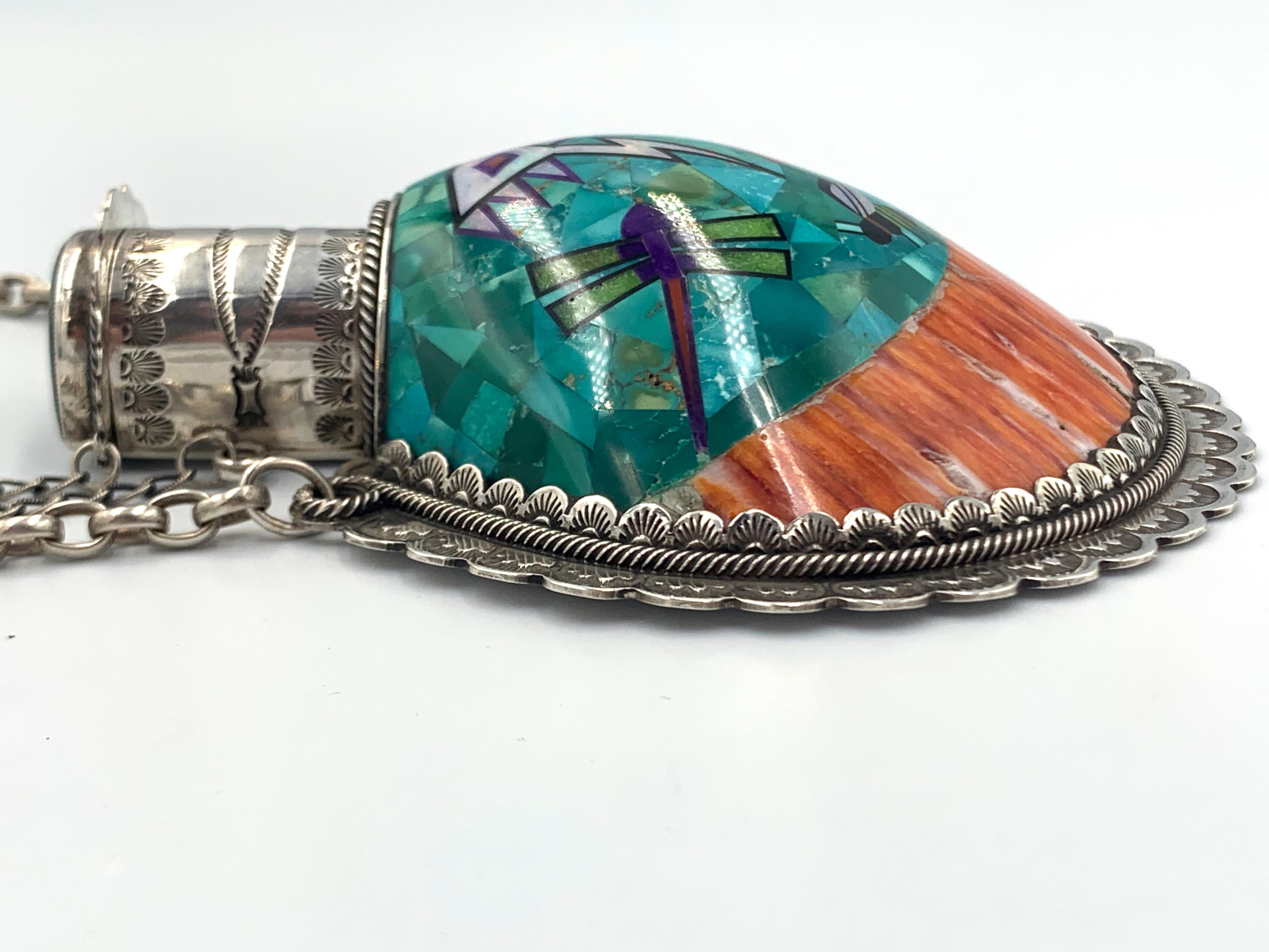 Native American Shell Inlay Flask by Aldrich For Sale
