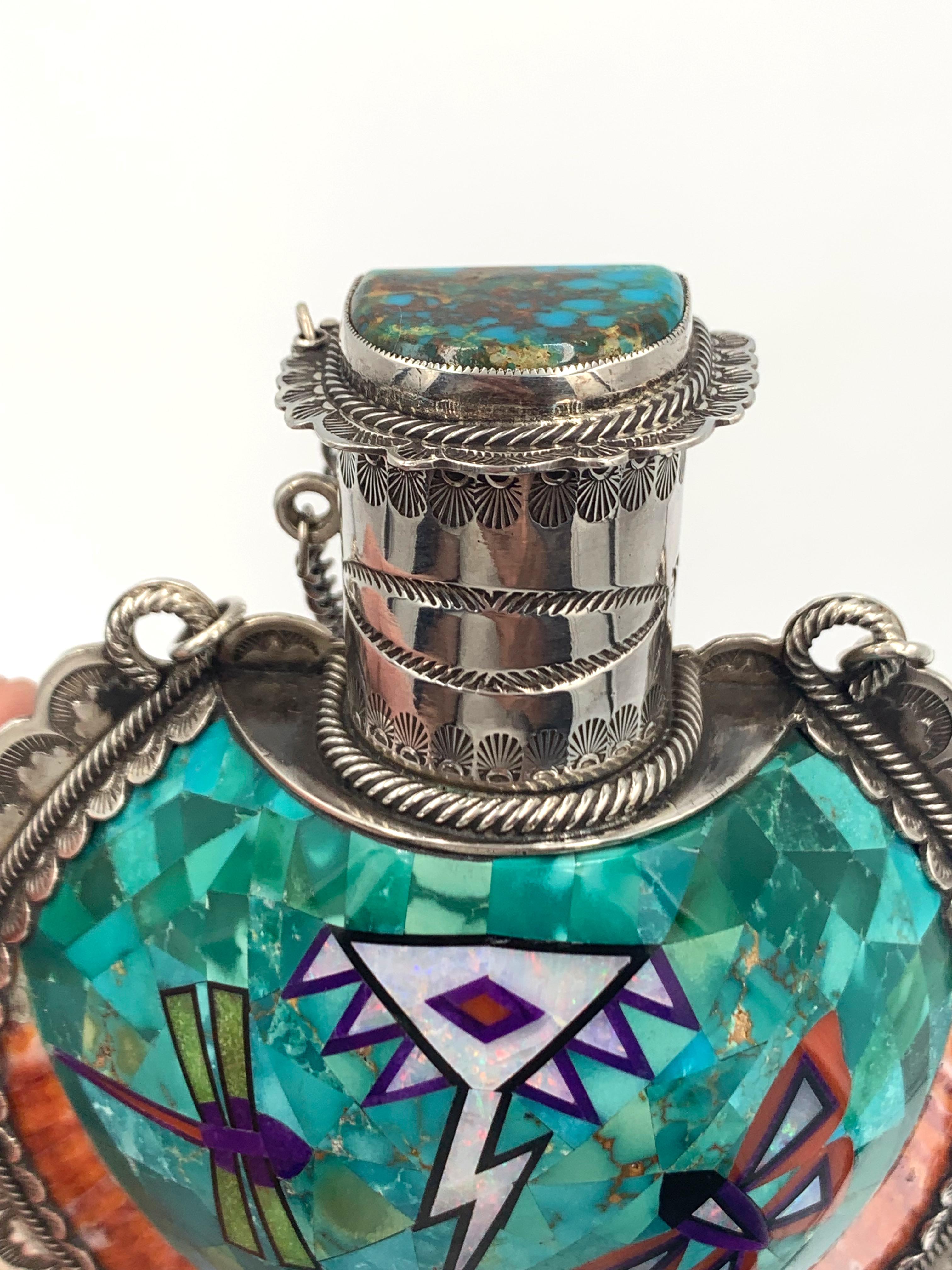 Women's or Men's Shell Inlay Flask by Aldrich For Sale