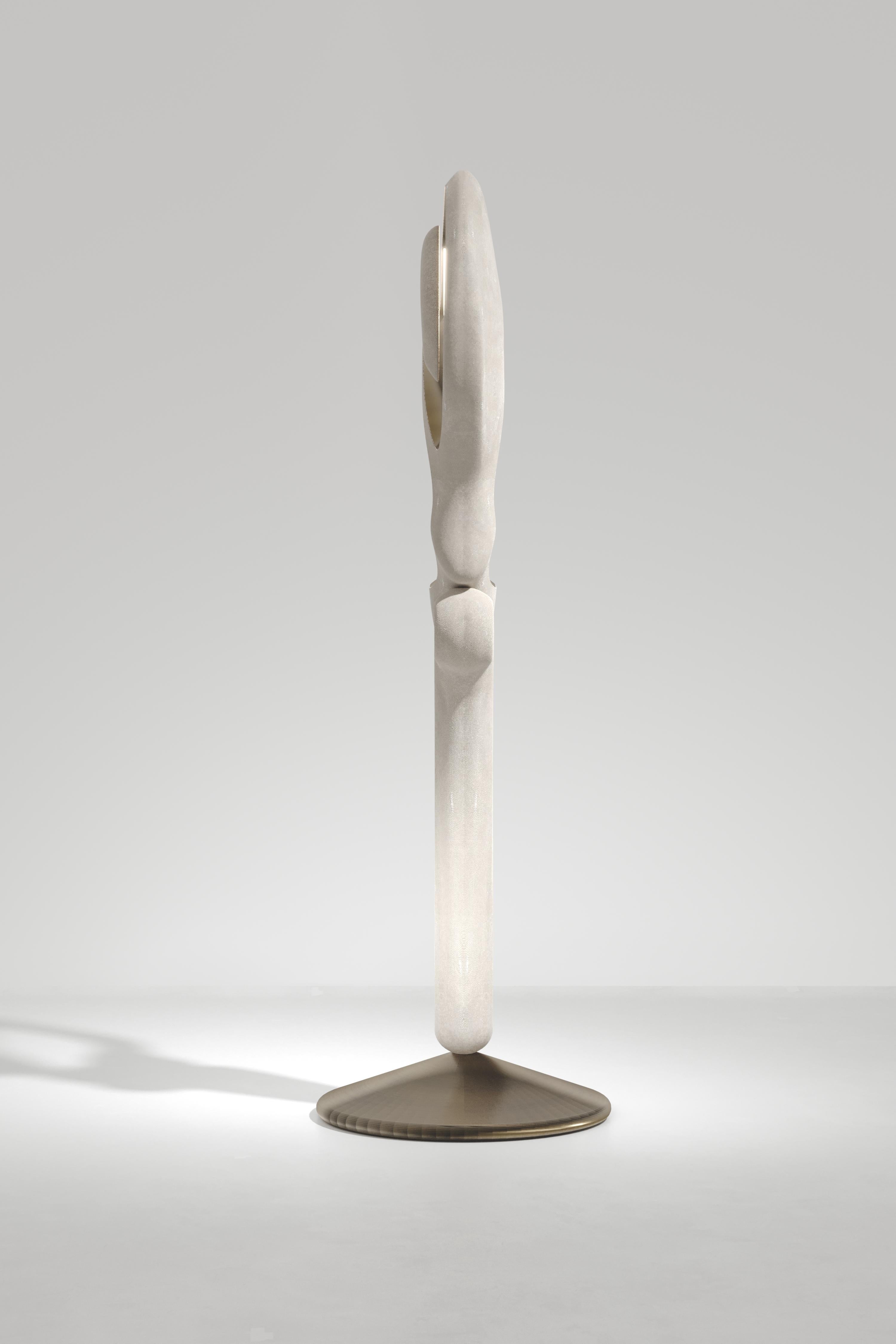 Hand-Crafted Shell Inlay Floor Lamp with Bronze-Patina Brass Details by R&Y Augousti For Sale