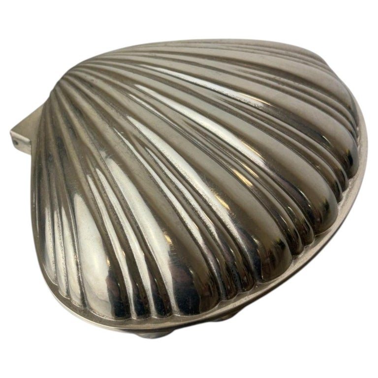 1980s Christian Dior Style Silver Plated Shell Jewelry Box