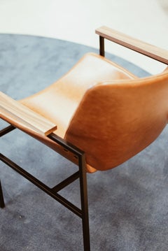 Shell Lounge Square Chair in Natural Walnut with upholstery seat in leather