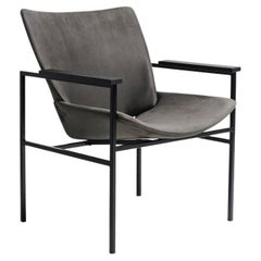 Shell Lounge Square Chair in Natural Walnut with upholstery seat in leather
