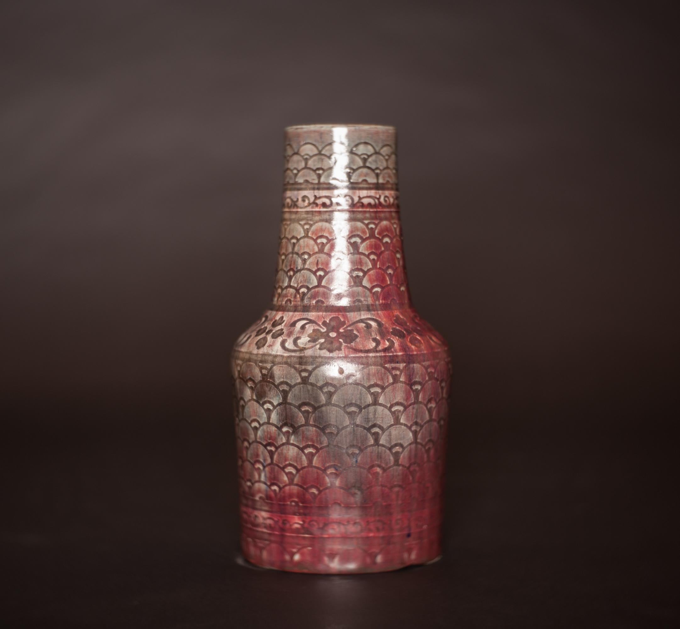 Glazed Art Nouveau Shell Pattern Stoneware Vase by Auguste Delaherche For Sale