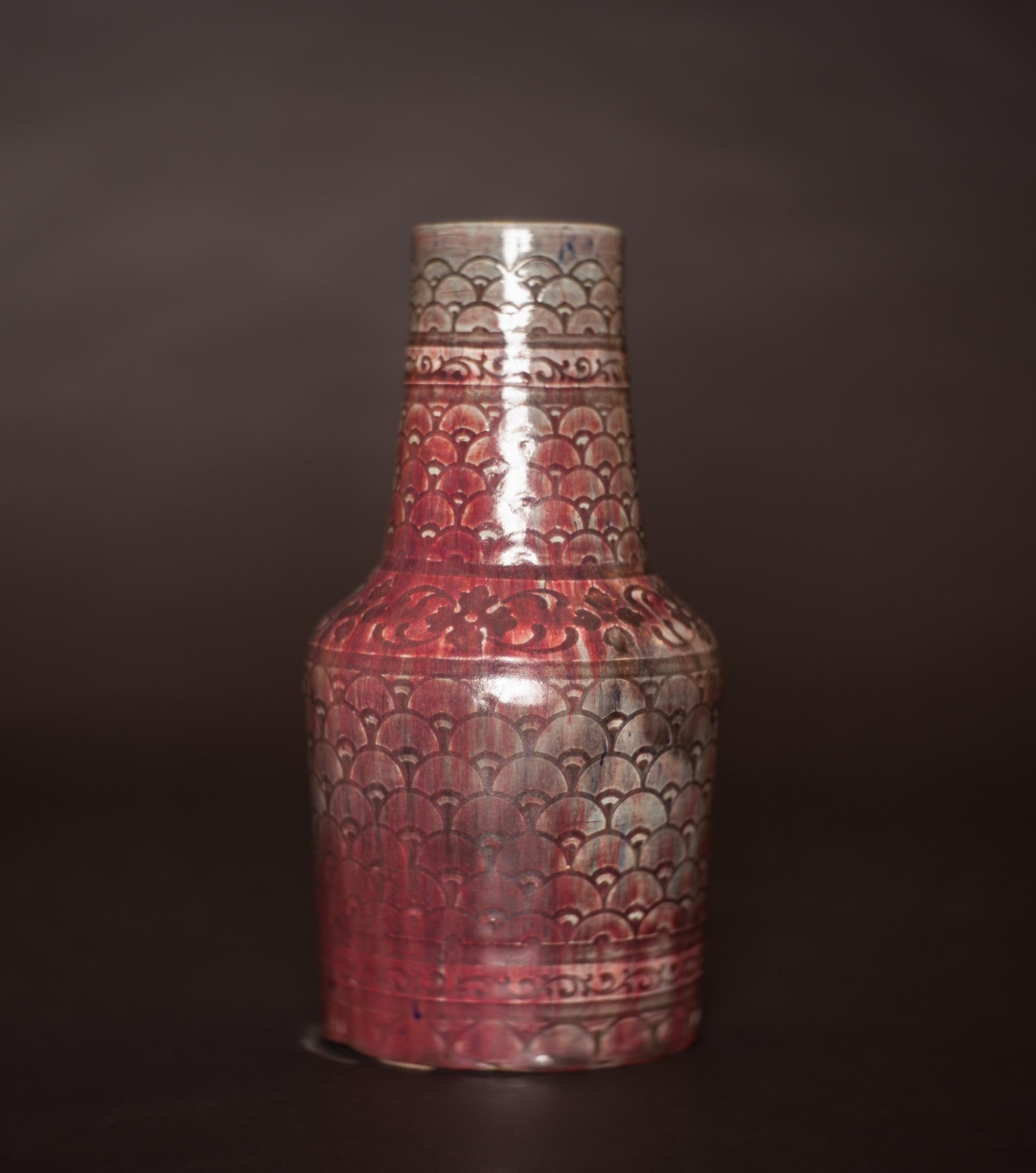 Late 19th Century Art Nouveau Shell Pattern Stoneware Vase by Auguste Delaherche For Sale