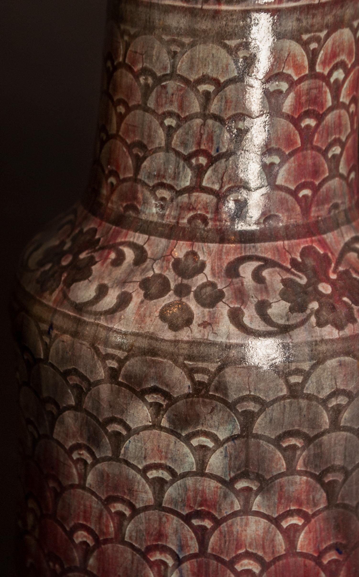 Art Nouveau Shell Pattern Stoneware Vase by Auguste Delaherche For Sale 2