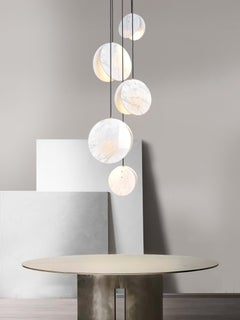 Marc Wood Shell Pendant Luxury Light 5 piece, Brushed Brass & Carrara Marble