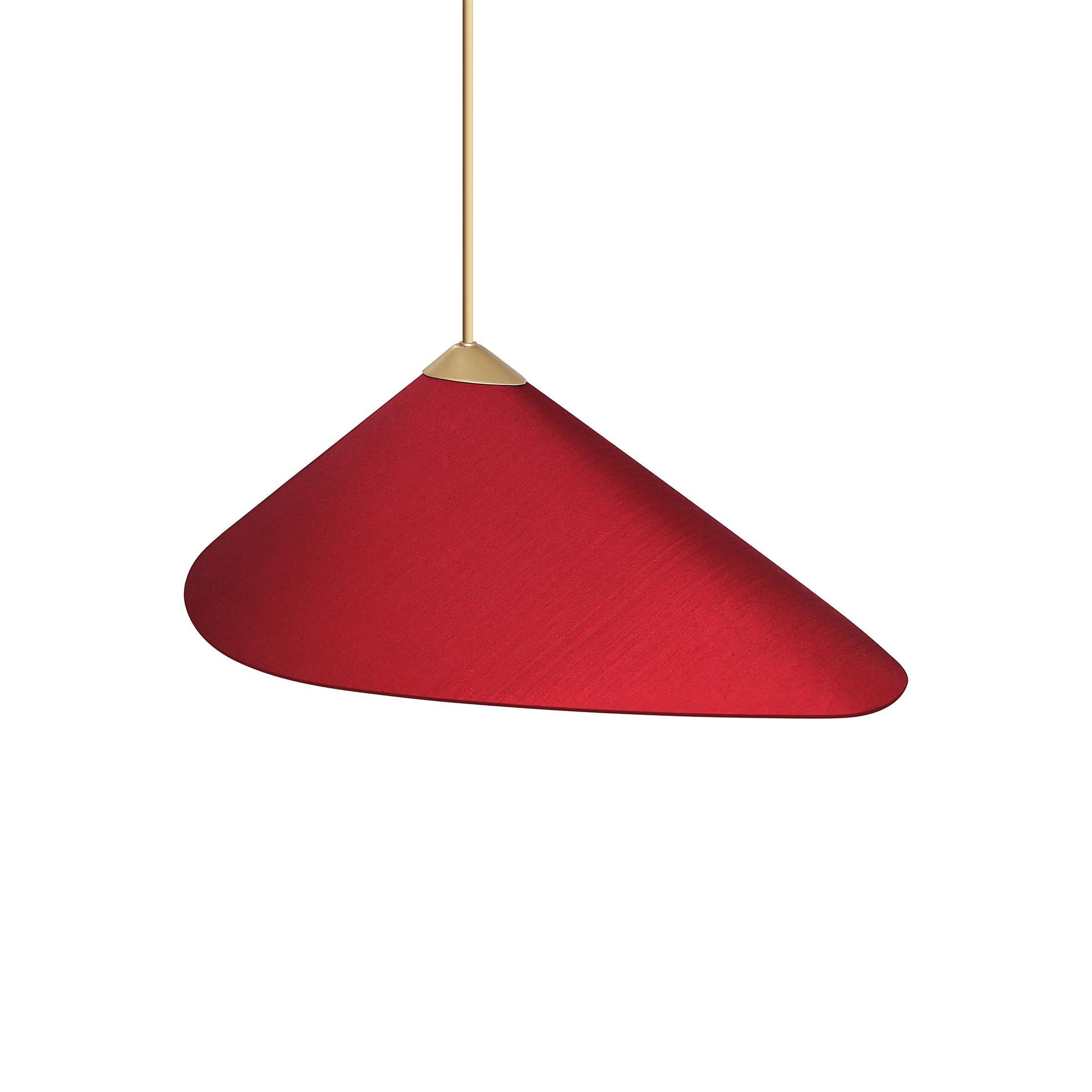 Modern Shell Pendant in Red Fabric and Brass Tube For Sale