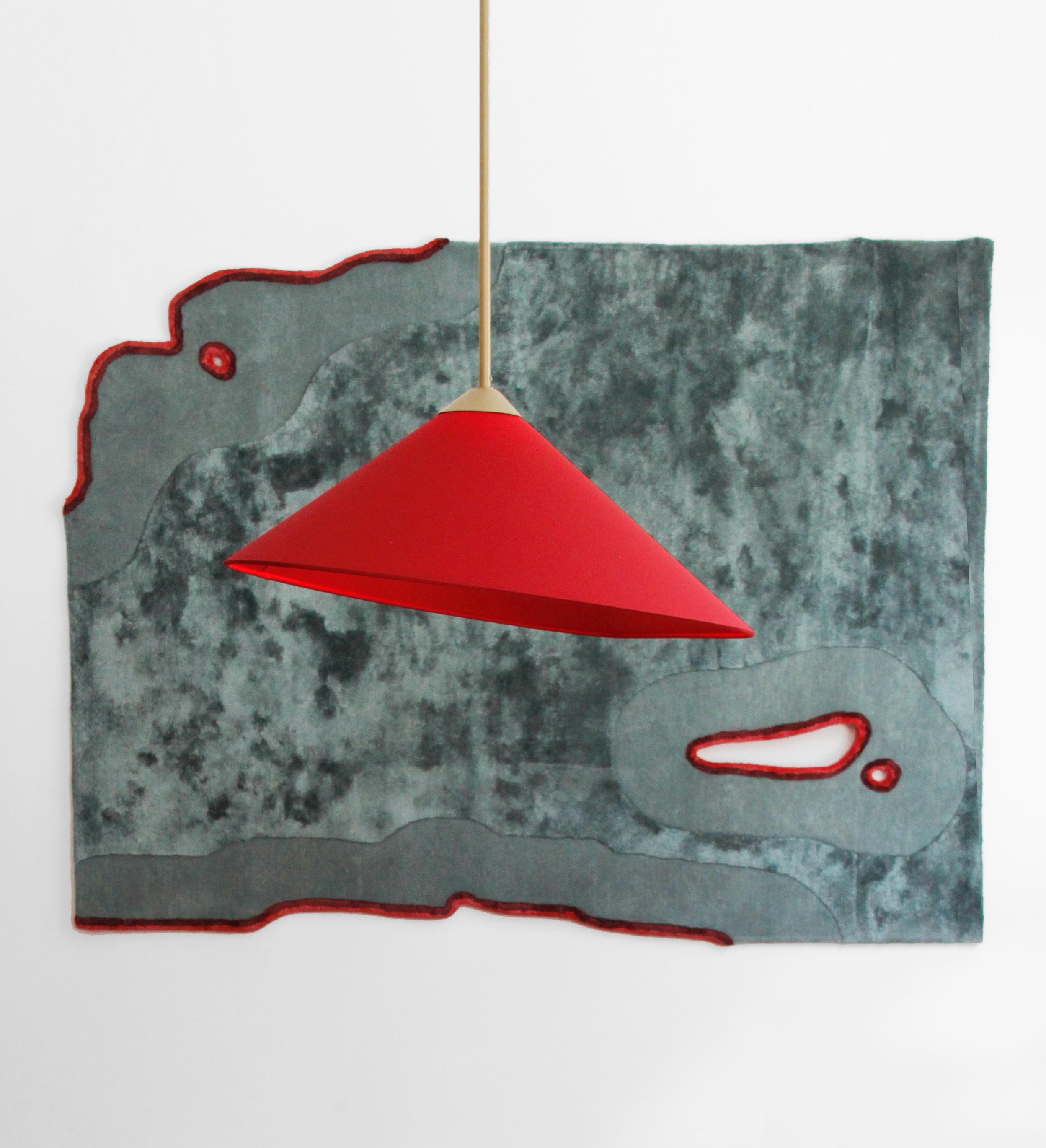 Italian Shell Pendant in Red Fabric and Brass Tube For Sale