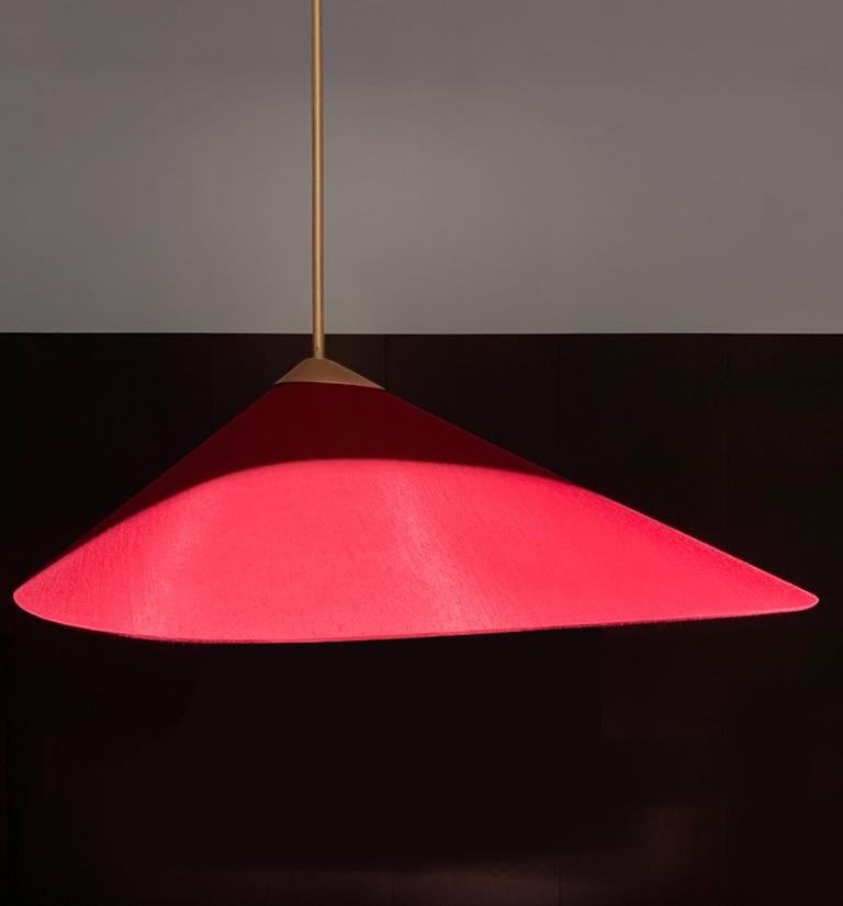 Contemporary Shell Pendant in Red Fabric and Brass Tube For Sale