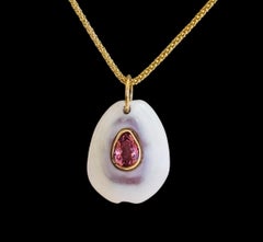 Shell Pendant with Pink Tourmaline & 14k Gold