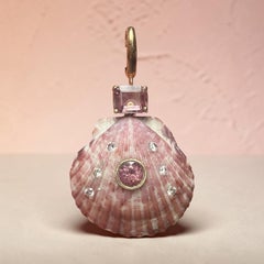 Shell Pendant with Pink Tourmalines, Diamonds & 14k Gold by Jen Proudman Jewelry
