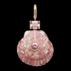 Shell Pendant with Pink Tourmalines, Diamonds & 14k Gold by Jen Proudman Jewelry