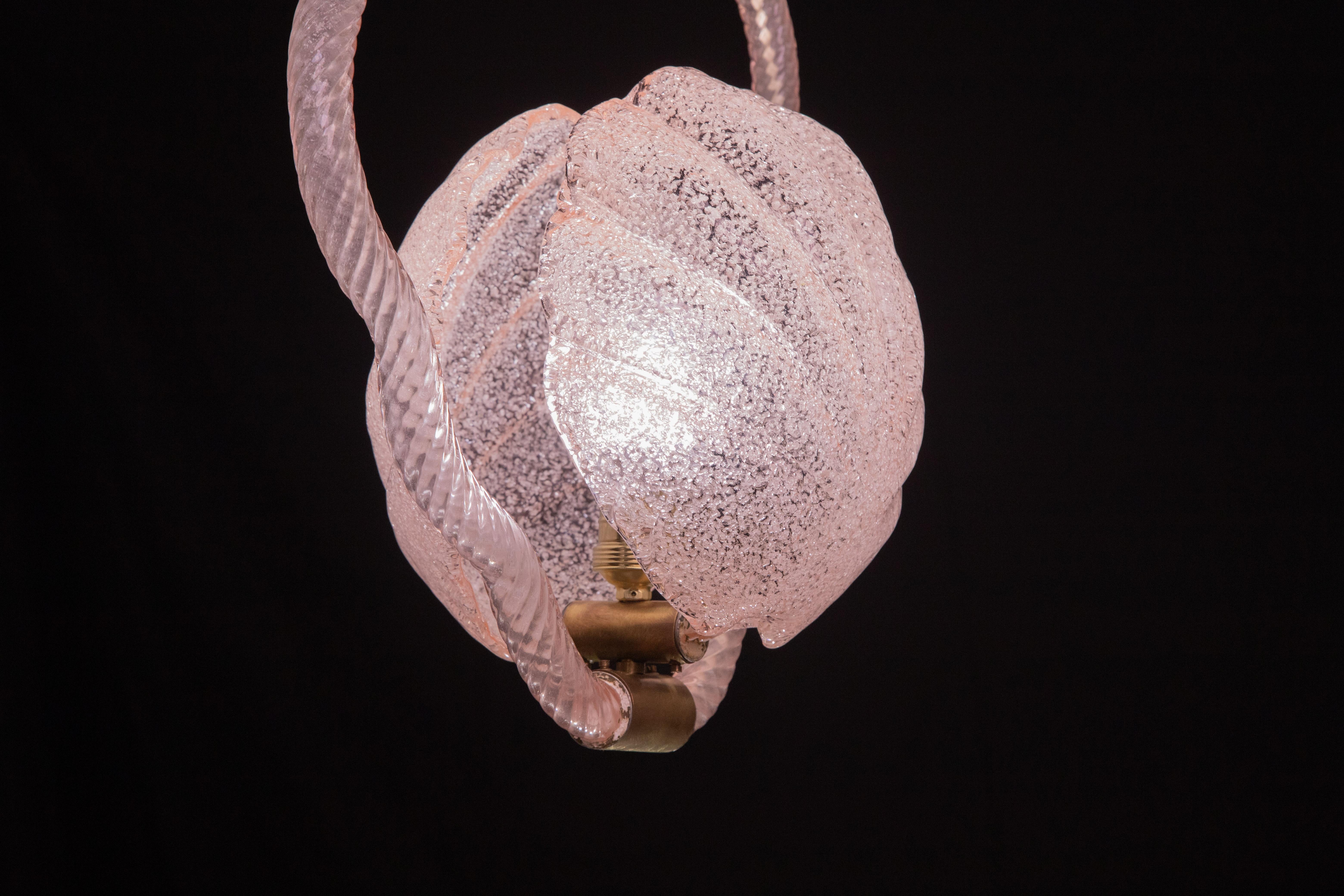Shell Pink Murano Glass Chandelier by Barovier e Toso, 1940s For Sale 5