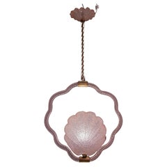 Shell Pink Murano Glass Chandelier by Barovier e Toso, 1940s