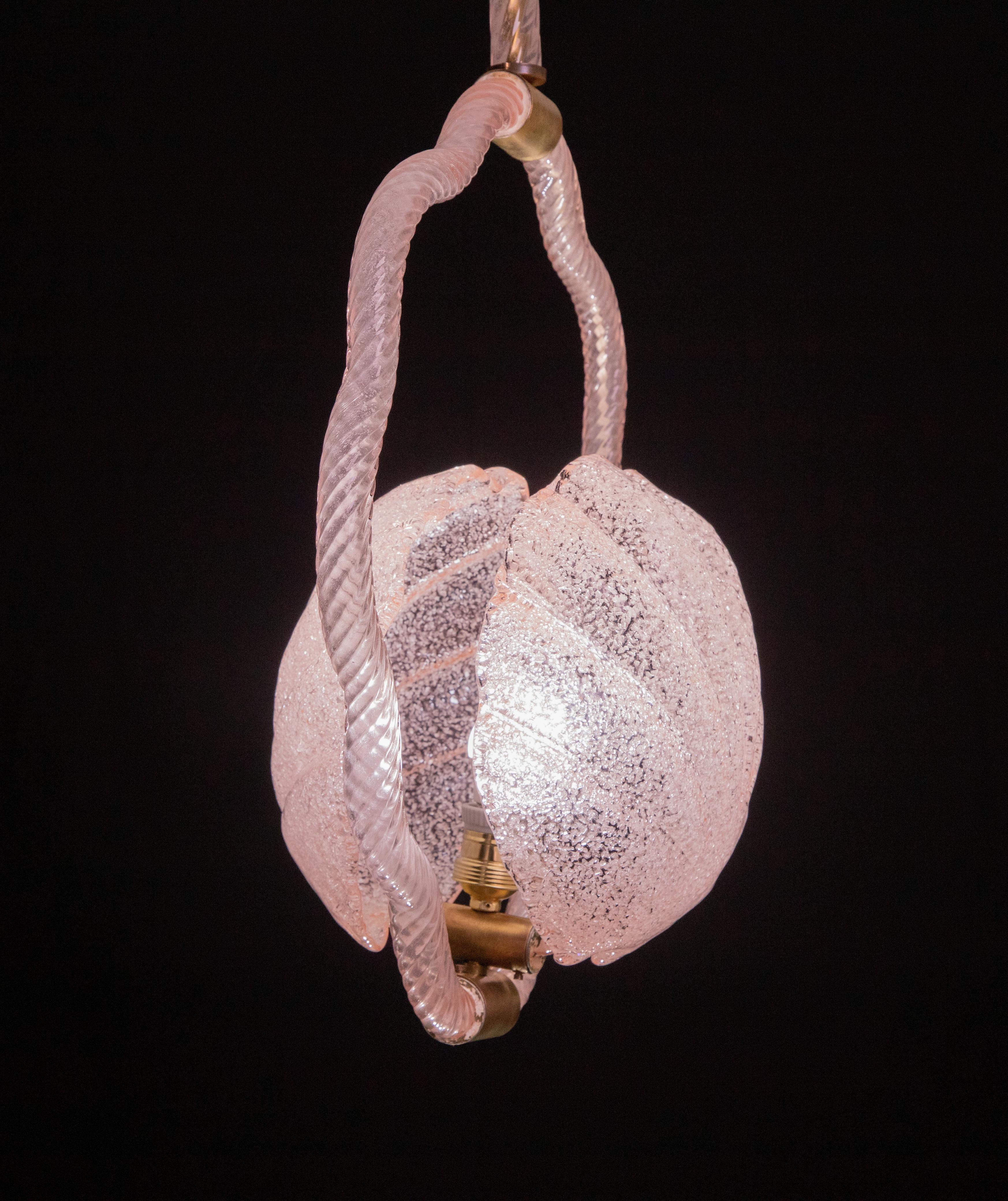 Shell Pink Murano Glass Chandelier by Barovier e Toso, 1940s For Sale 4