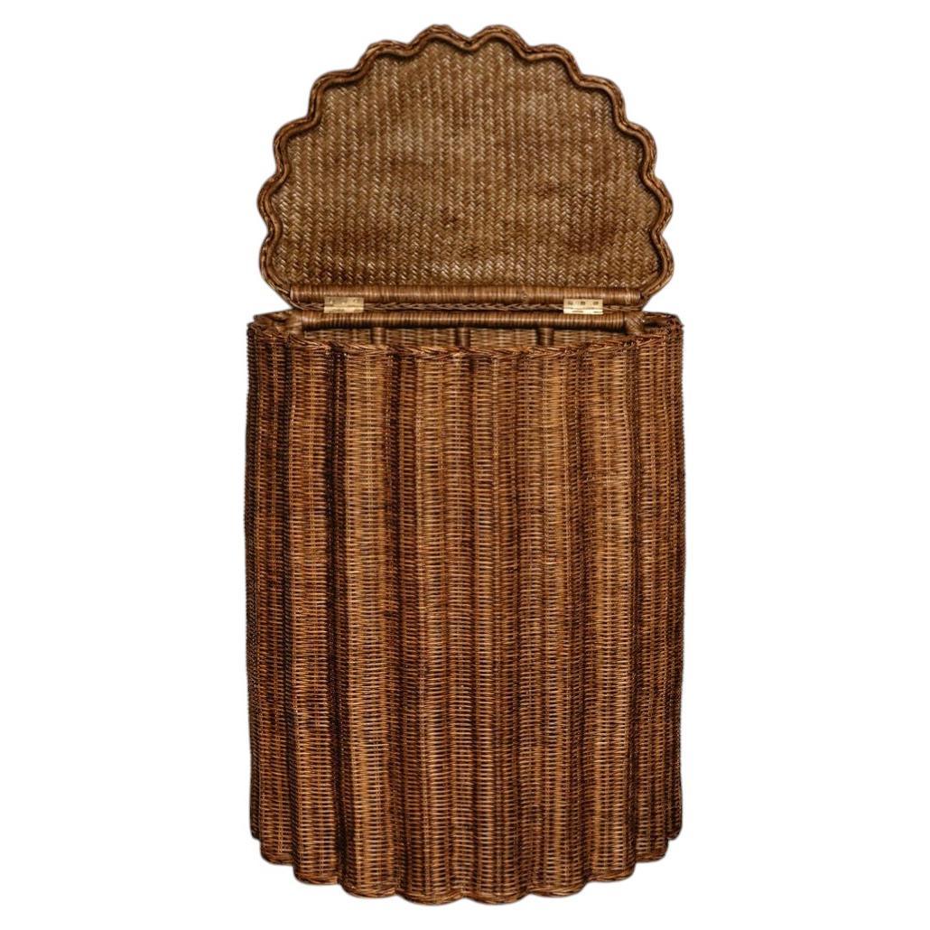 Cestino e tavolino in rattan scanalato Shell - Finitura teak