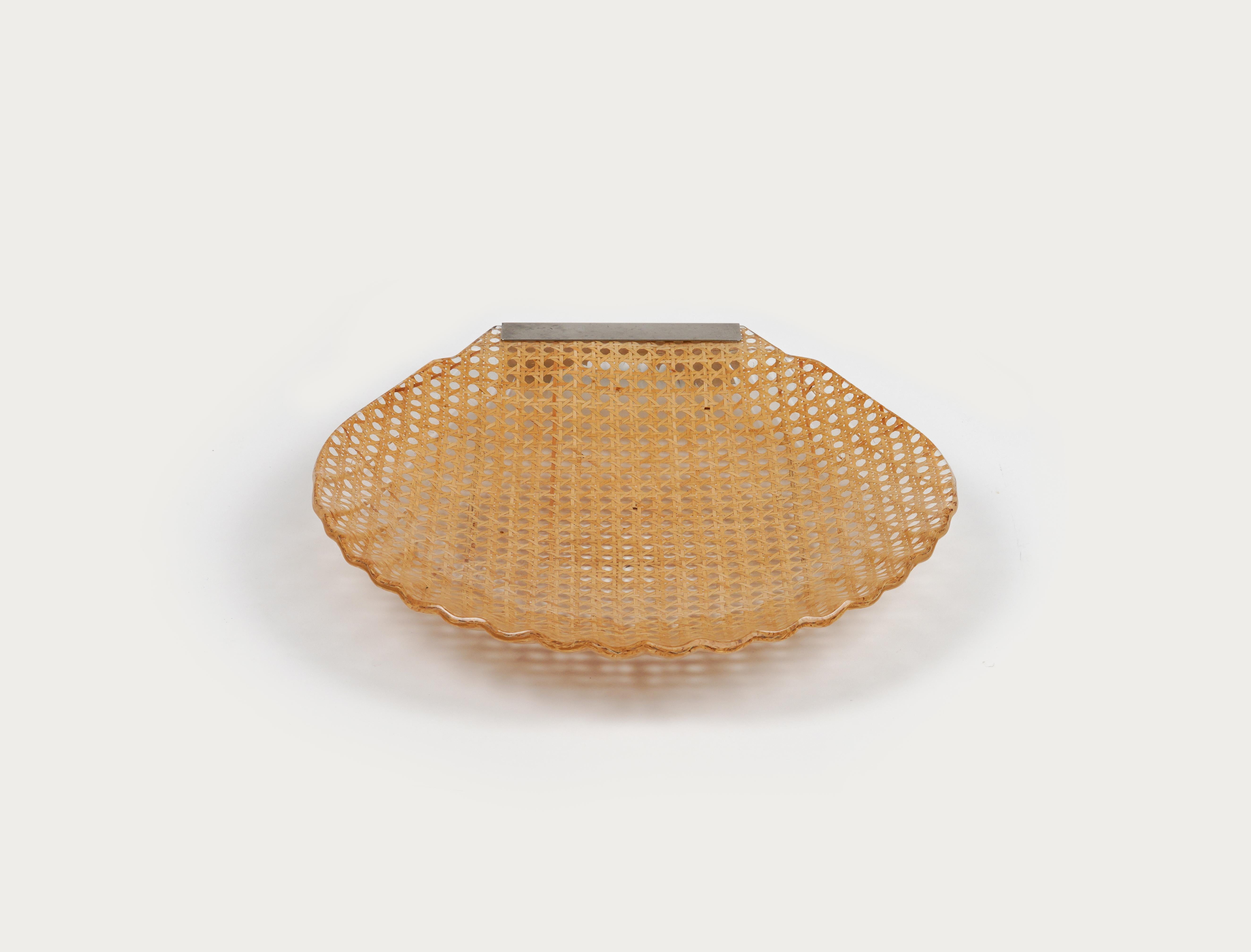 Mid-Century Modern Shell Serving Tray Lucite and Rattan Christian Dior Style, France, 1970s
