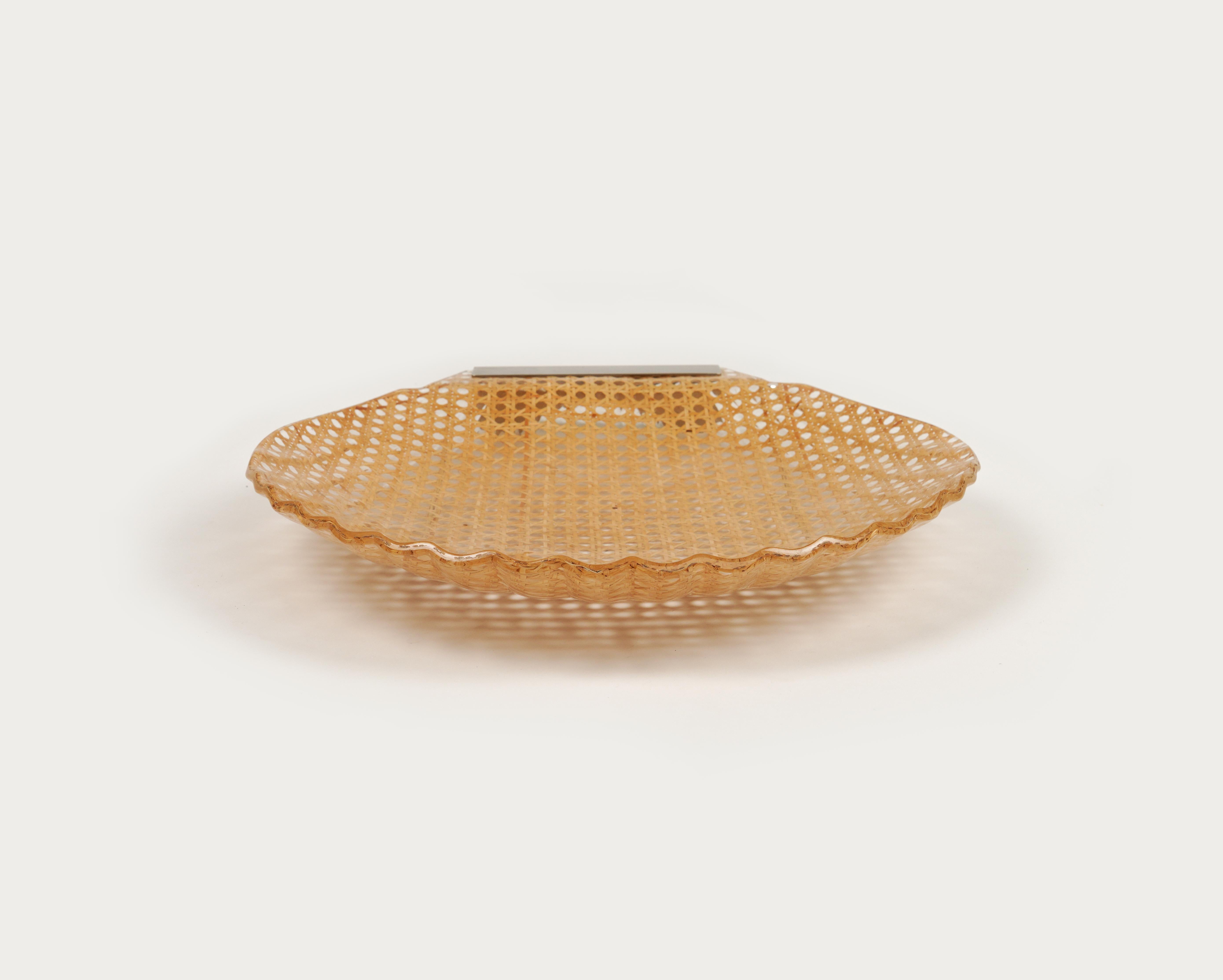 European Shell Serving Tray Lucite and Rattan Christian Dior Style, France, 1970s