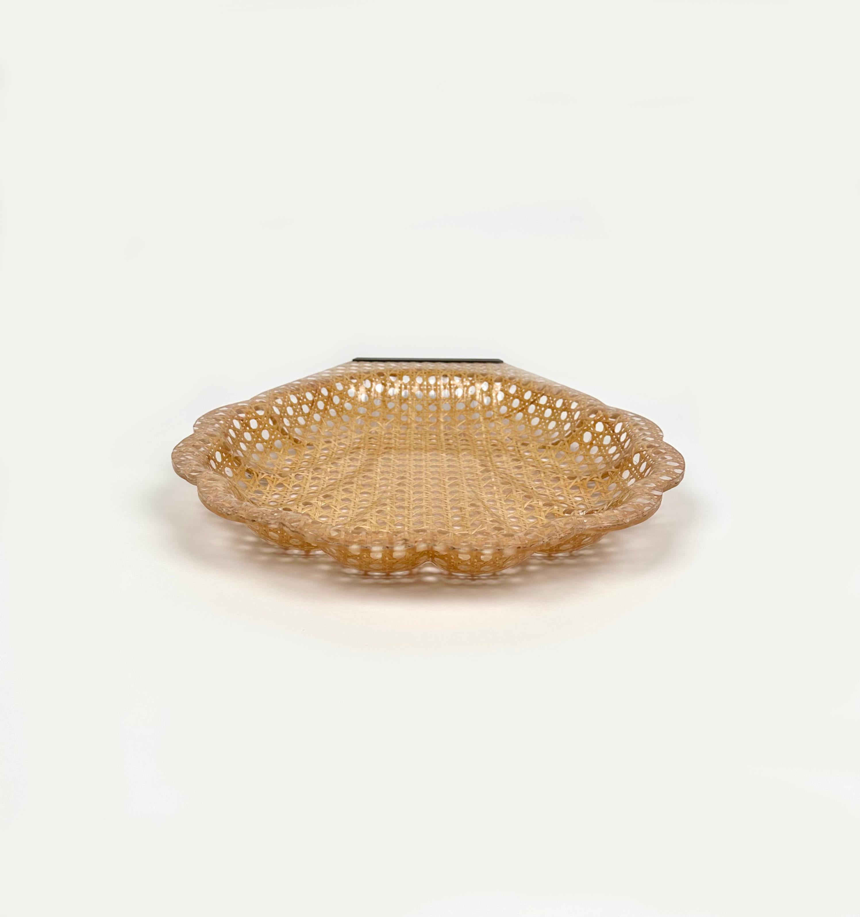 Late 20th Century Shell Serving Tray Lucite and Rattan Christian Dior Style, France, 1970s
