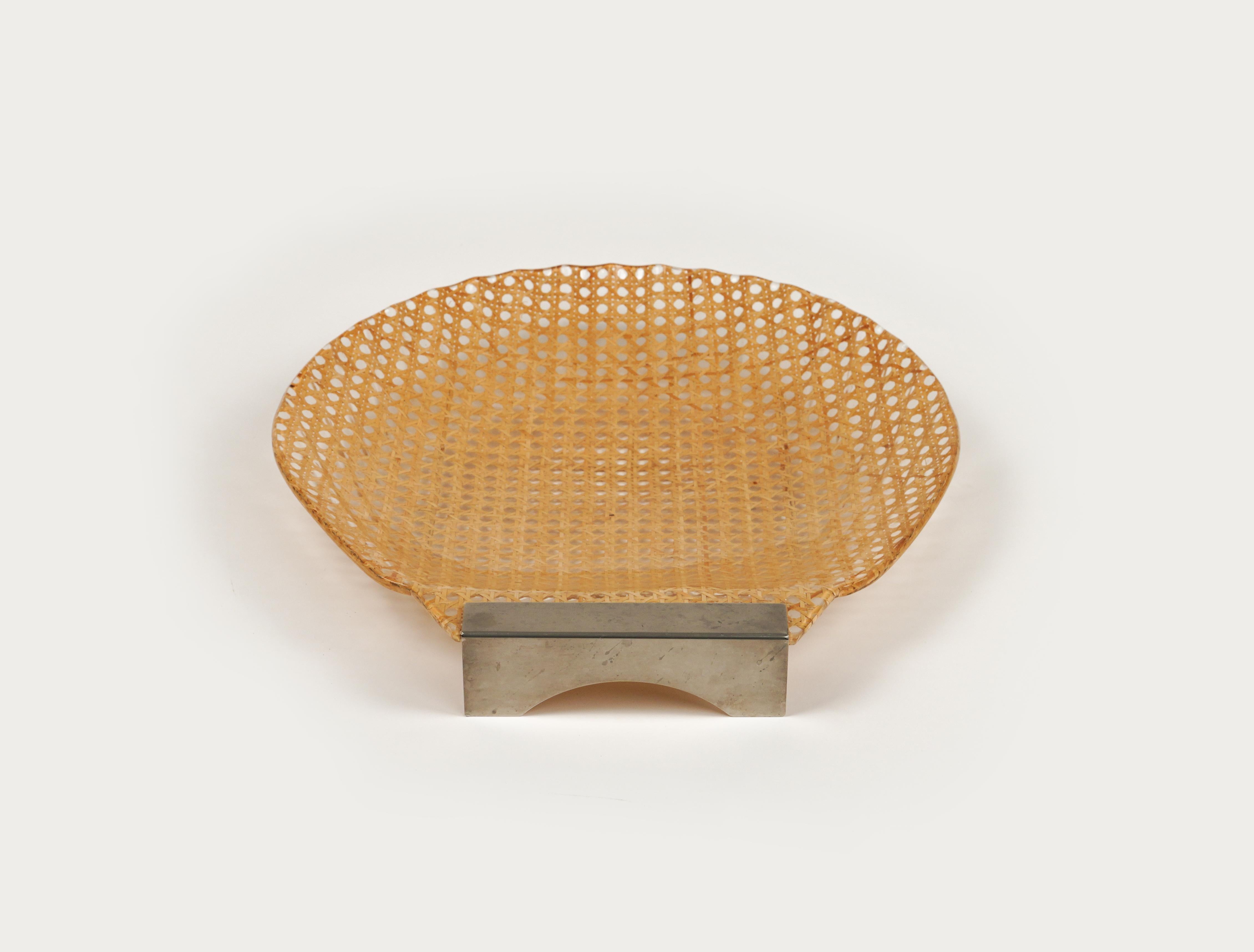 Late 20th Century Shell Serving Tray Lucite and Rattan Christian Dior Style, France, 1970s For Sale