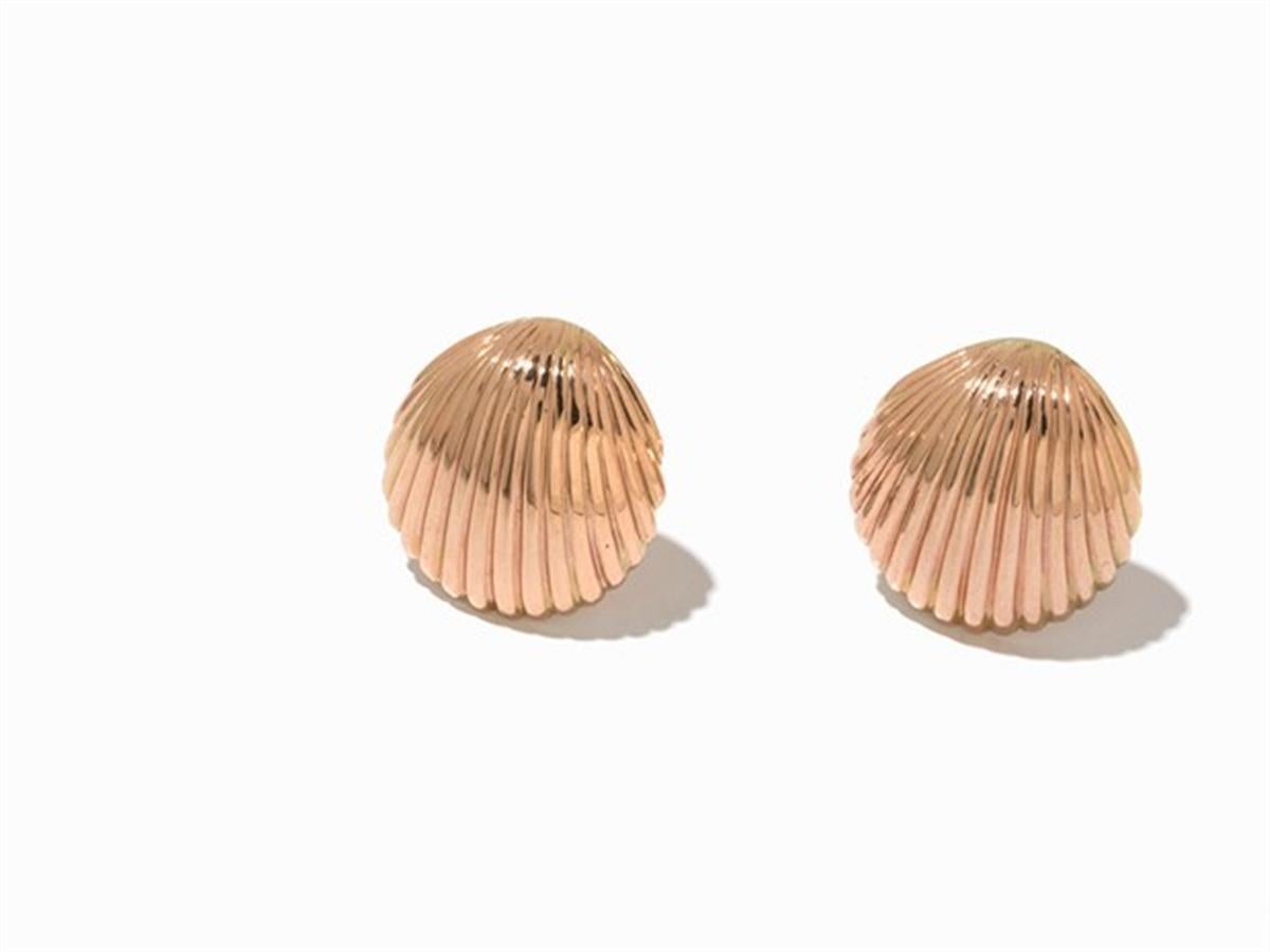 Shell-Shaped Clip Earrings, 750 Rose Gold In New Condition In Bad Kissingen, DE