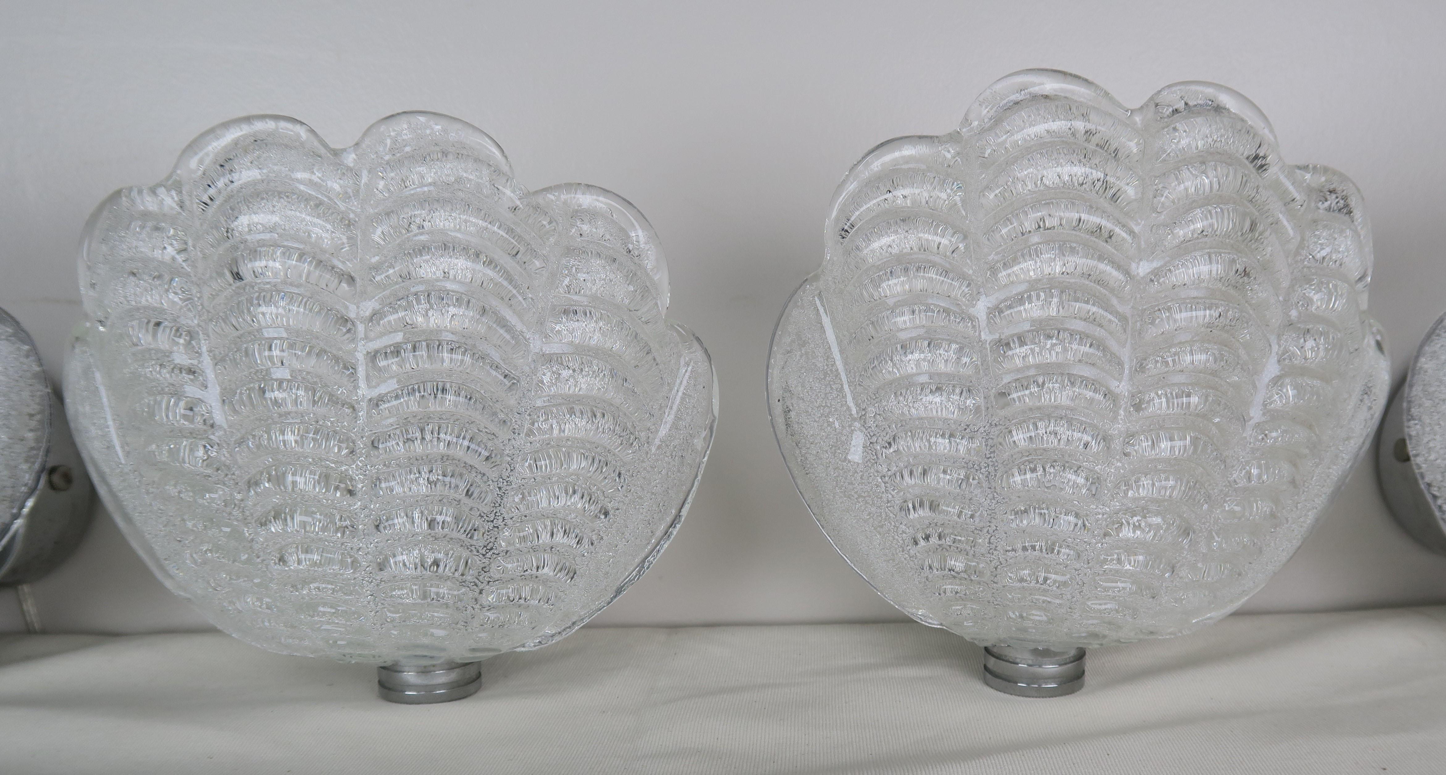 Mid-Century Modern Shell Shaped Murano Glass Sconces by Mazzega, Set of 4