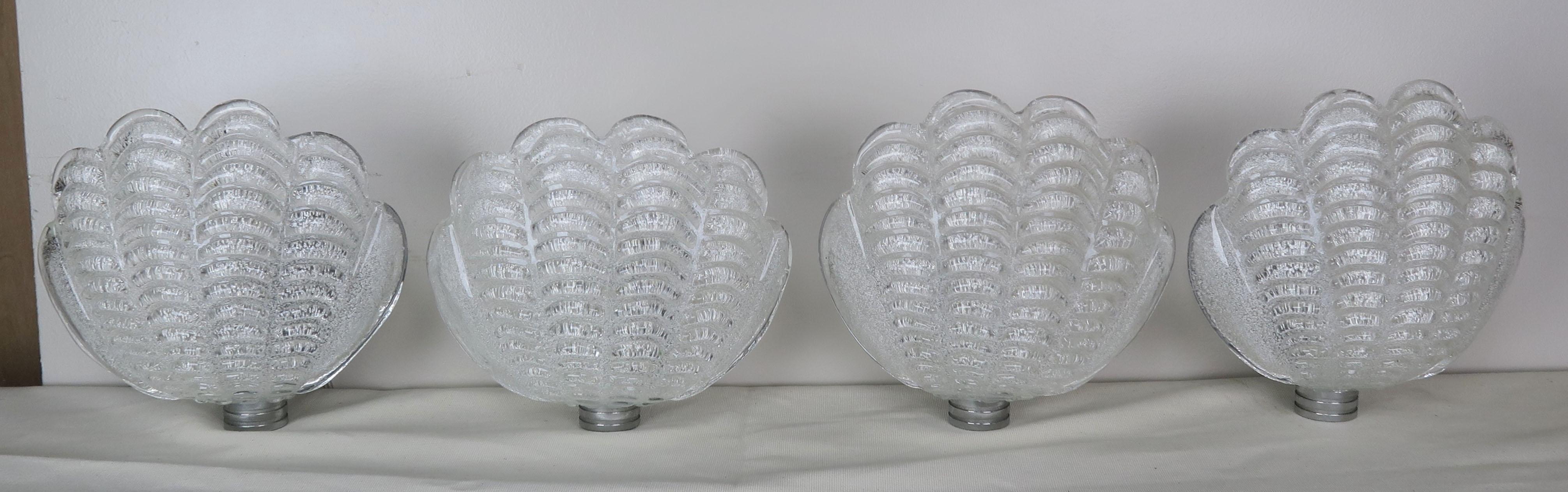 Shell Shaped Murano Glass Sconces by Mazzega, Set of 4 1