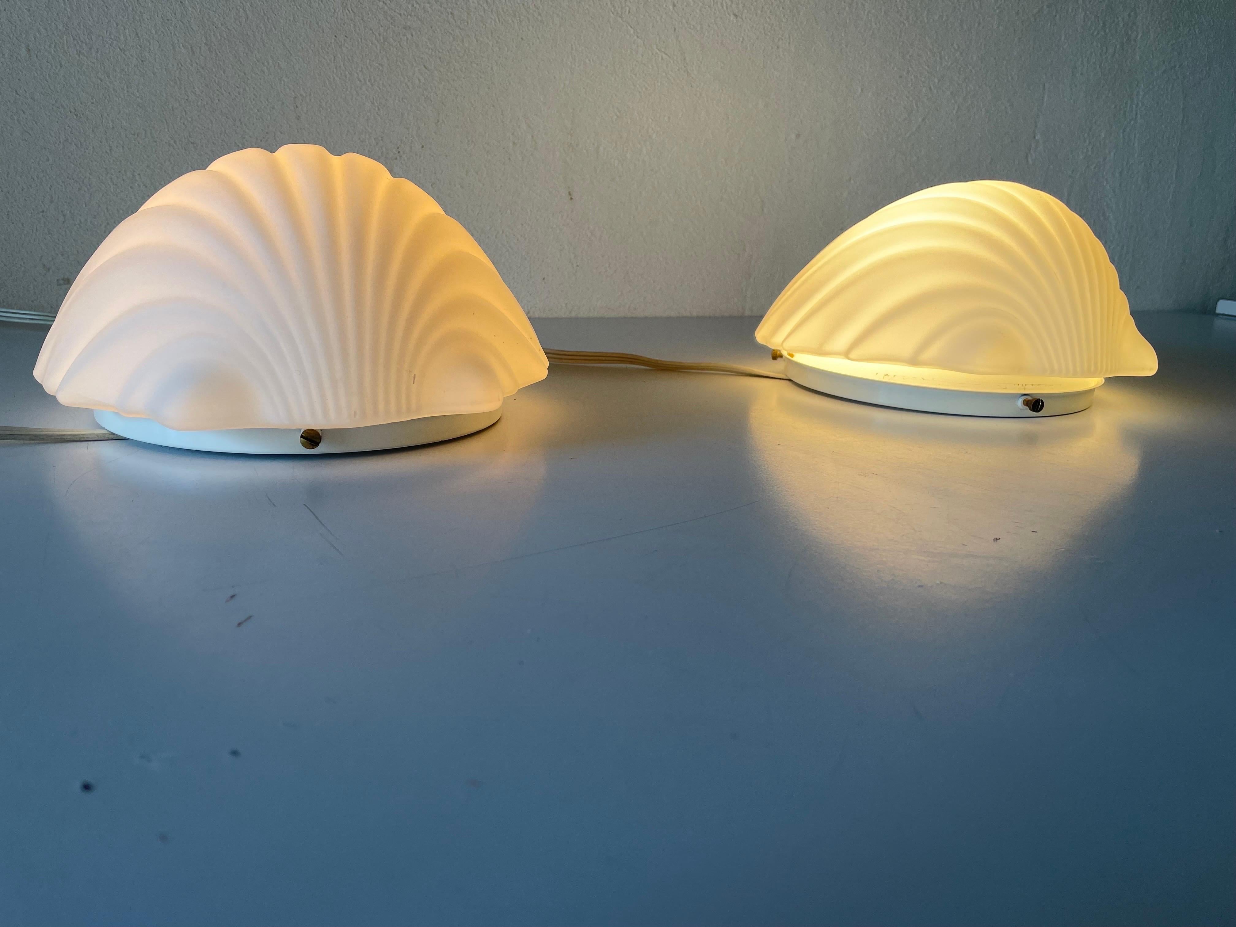 Shell Shaped Opal Glass Pair of Wall Lamps by Limburg, 1960s, Germany For Sale 4