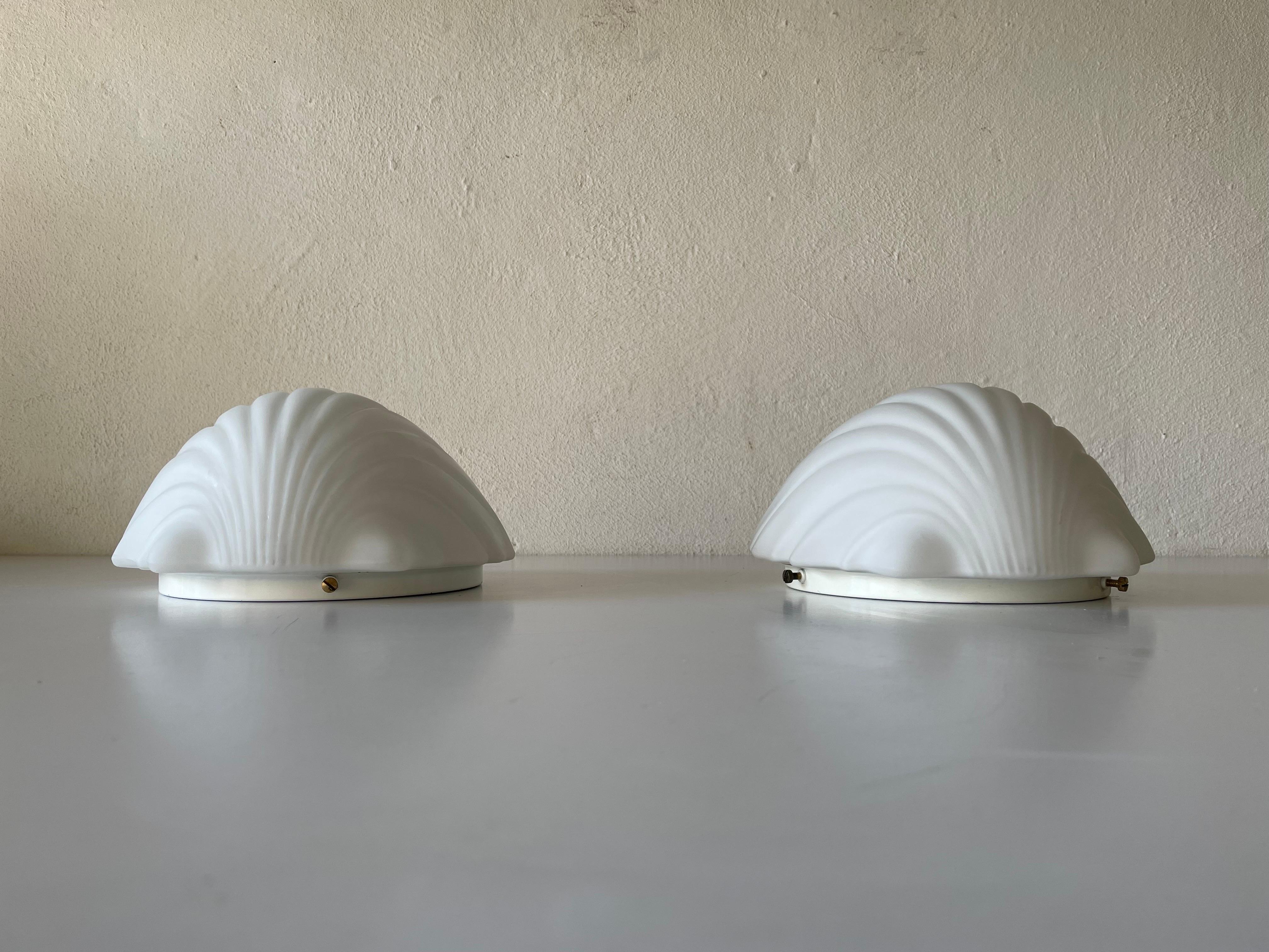 Space Age Shell Shaped Opal Glass Pair of Wall Lamps by Limburg, 1960s, Germany For Sale