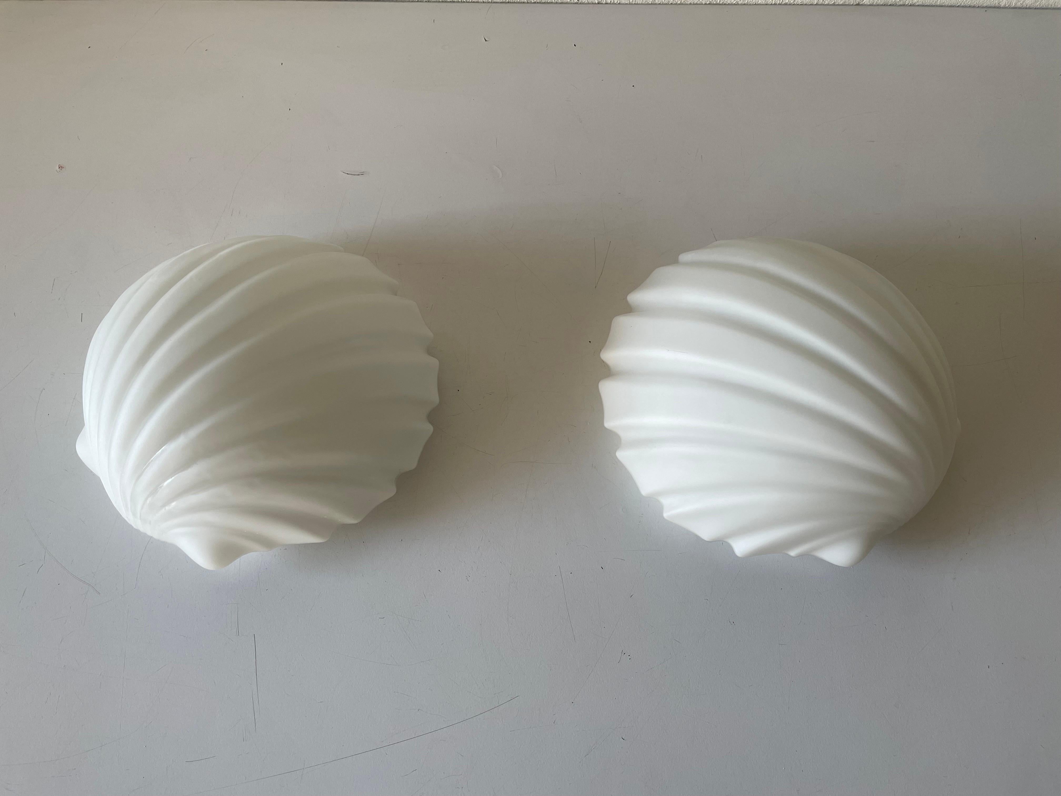 Mid-20th Century Shell Shaped Opal Glass Pair of Wall Lamps by Limburg, 1960s, Germany For Sale