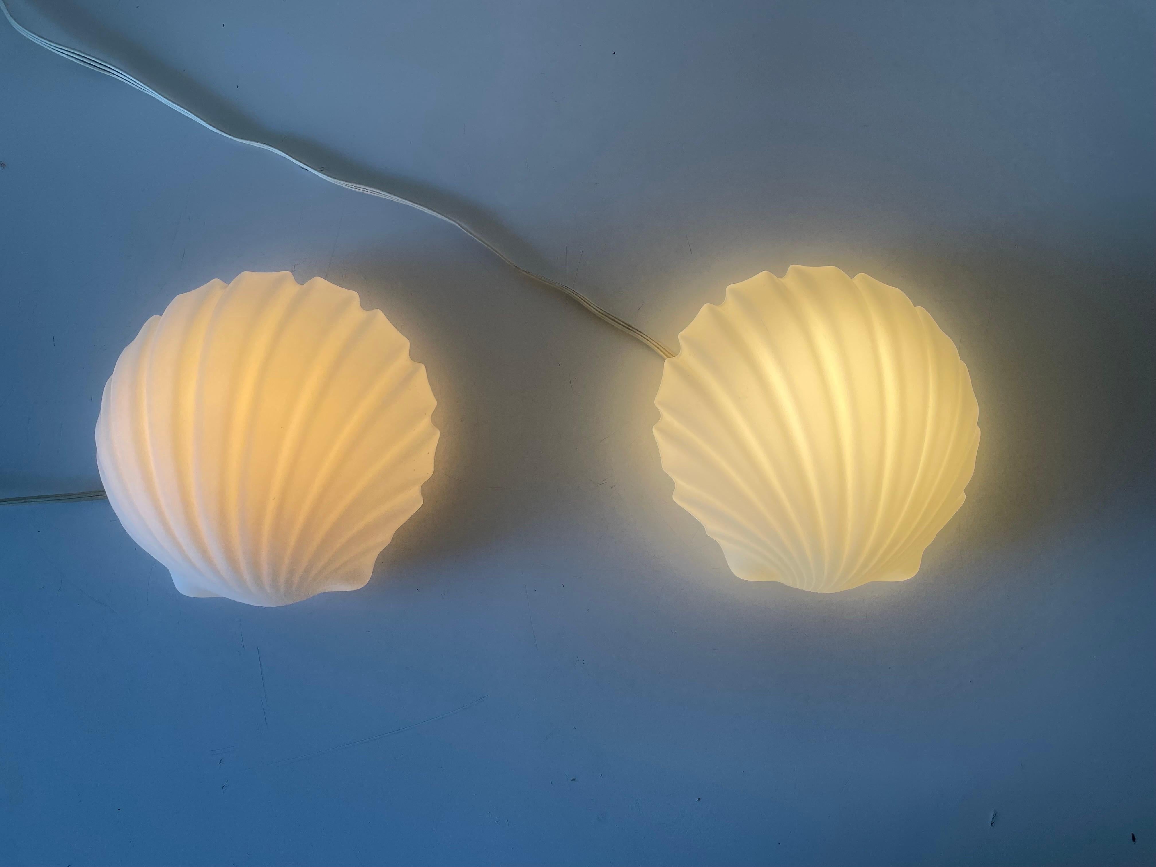Metal Shell Shaped Opal Glass Pair of Wall Lamps by Limburg, 1960s, Germany For Sale
