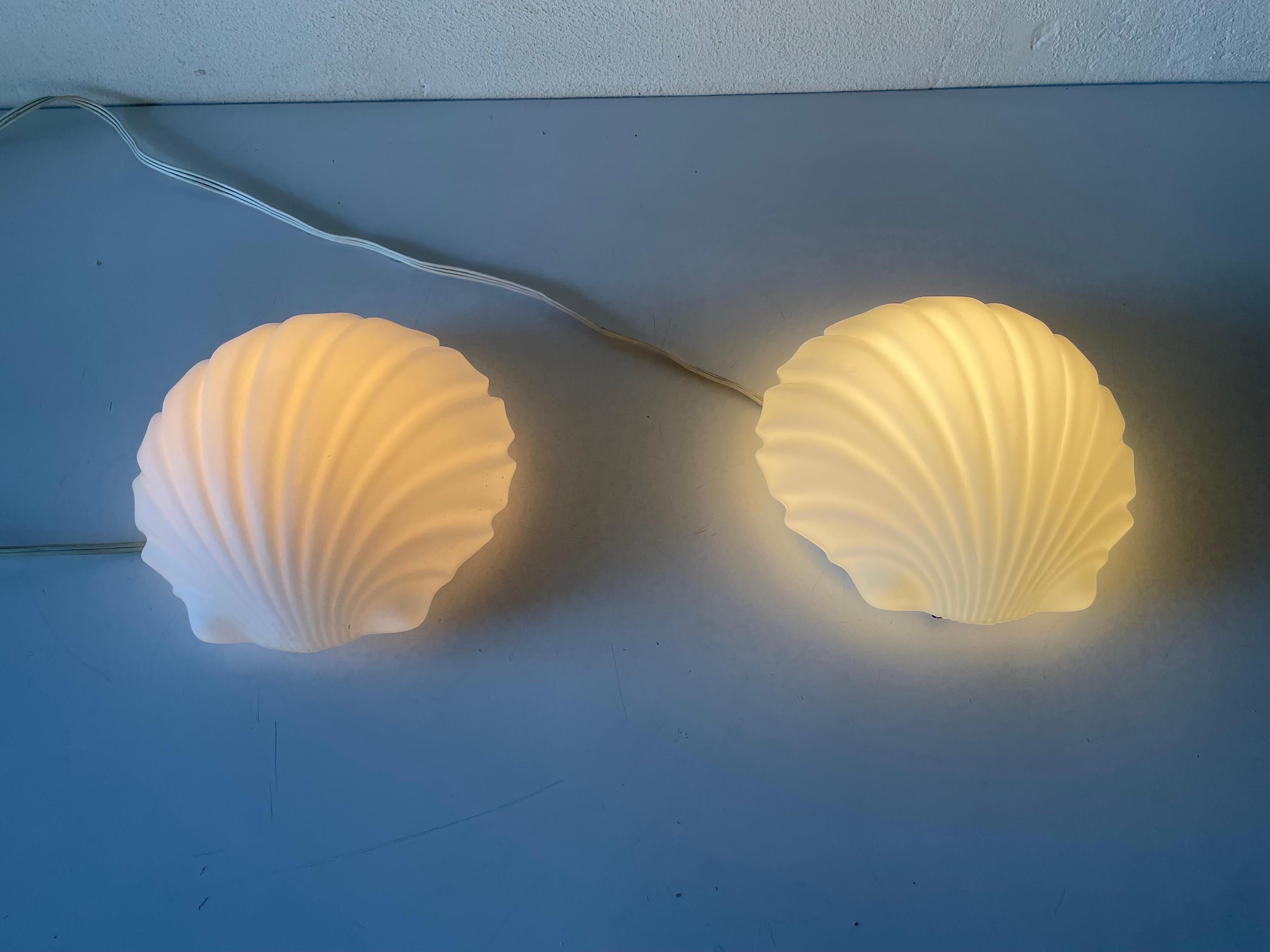 Shell Shaped Opal Glass Pair of Wall Lamps by Limburg, 1960s, Germany For Sale 1