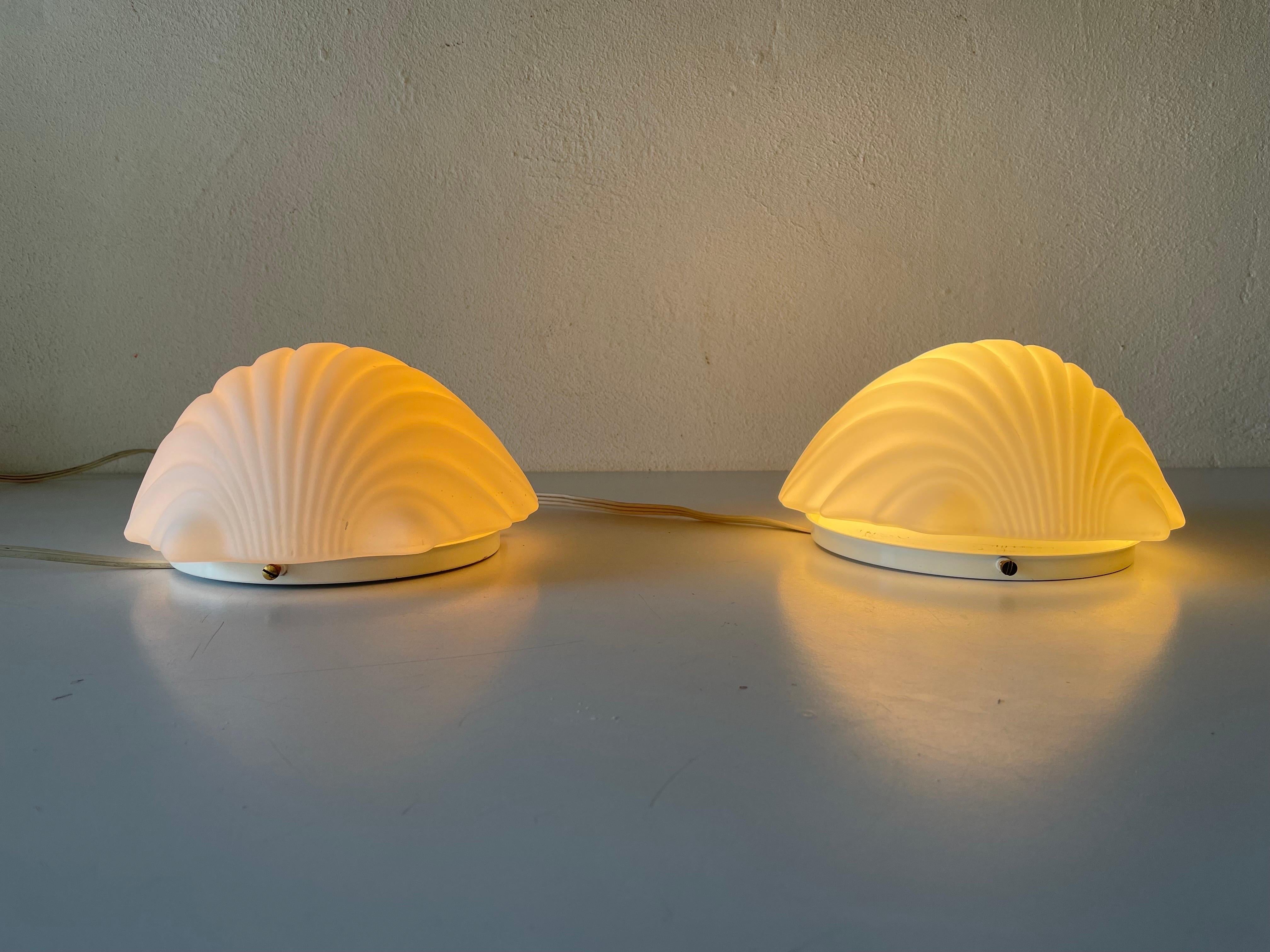 Shell Shaped Opal Glass Pair of Wall Lamps by Limburg, 1960s, Germany For Sale 2