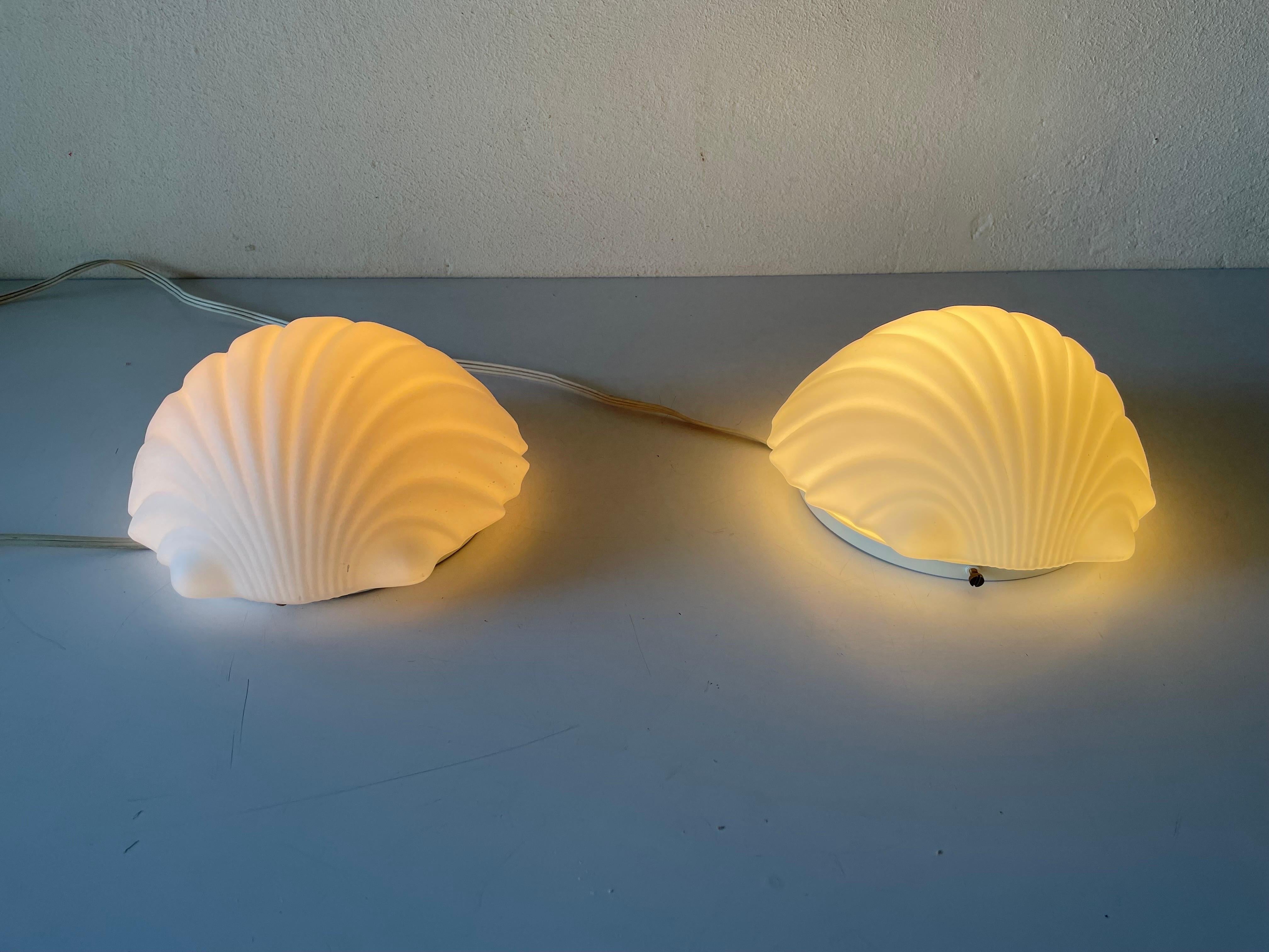 Shell Shaped Opal Glass Pair of Wall Lamps by Limburg, 1960s, Germany For Sale 3