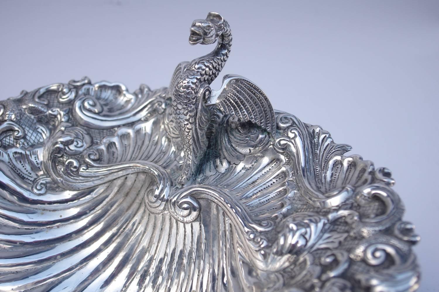 Silvered Shell-Shaped Silver Plated Centrepiece, 19th Century For Sale