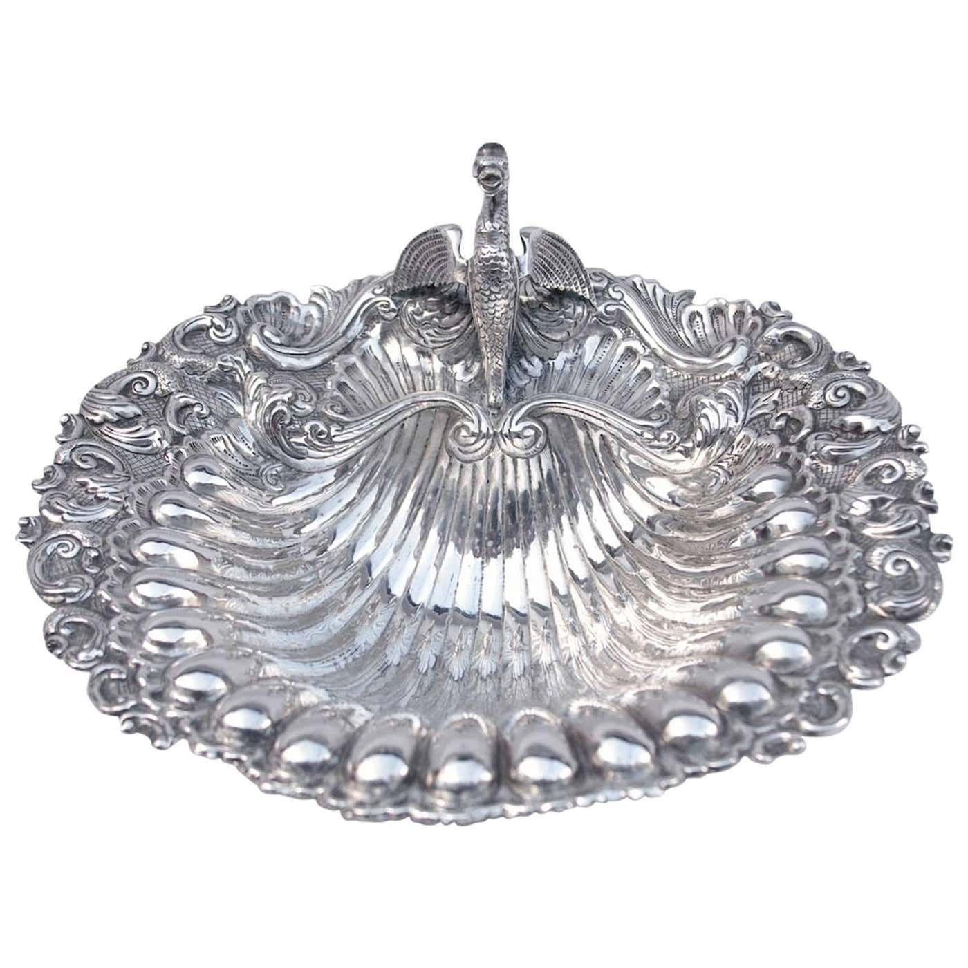 Shell-Shaped Silver Plated Centrepiece, 19th Century For Sale at 1stDibs